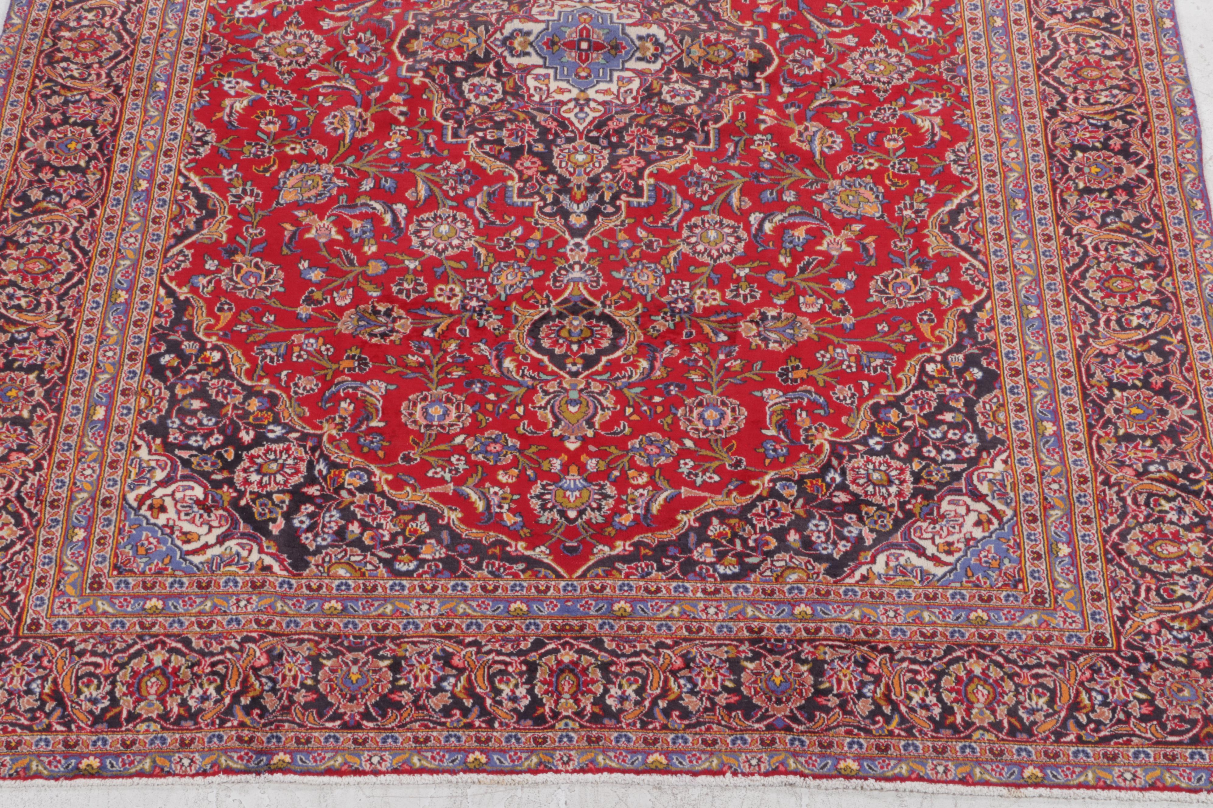 9' x 13' Hand-Knotted Persian Kashan Area Rug