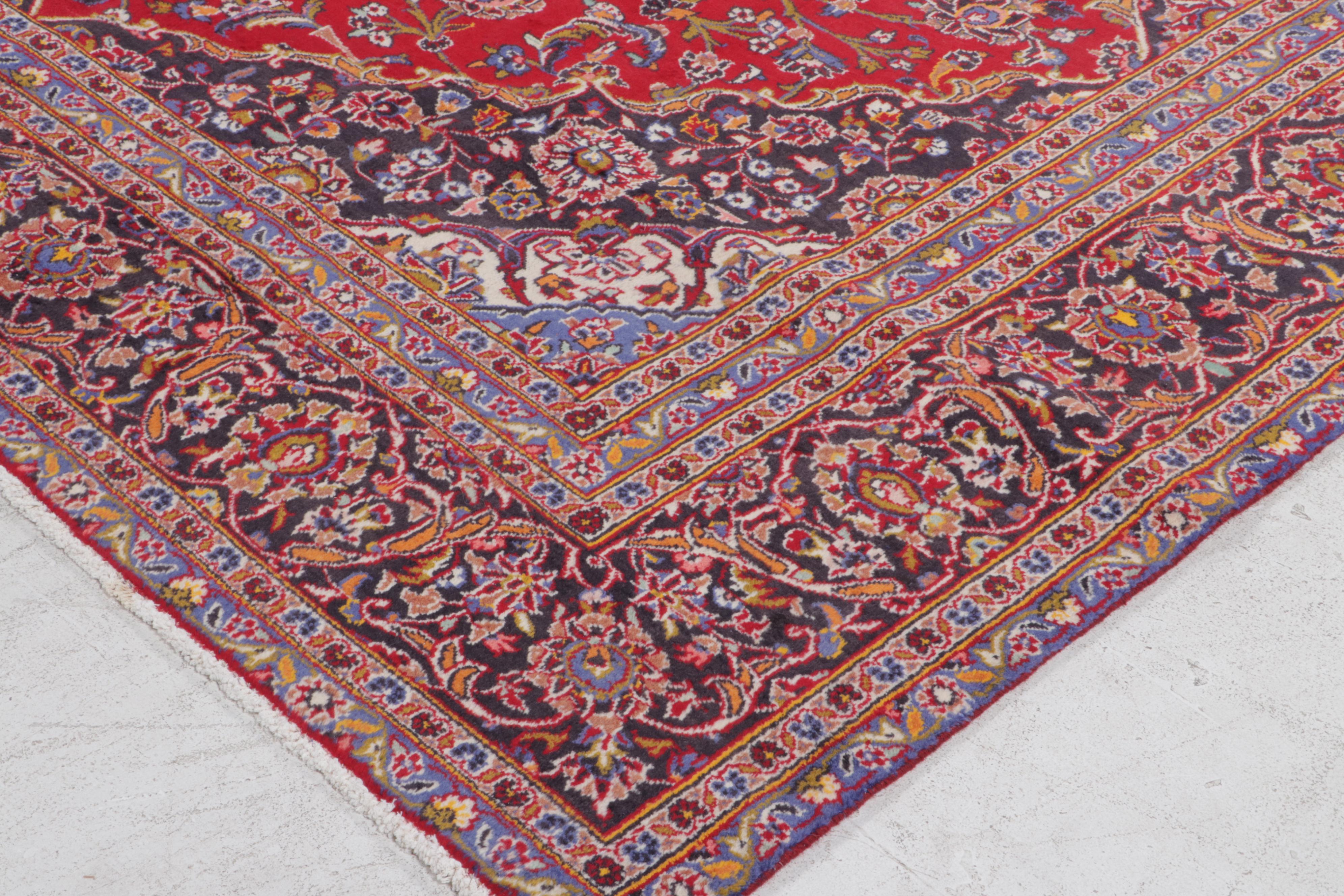 9' x 13' Hand-Knotted Persian Kashan Area Rug