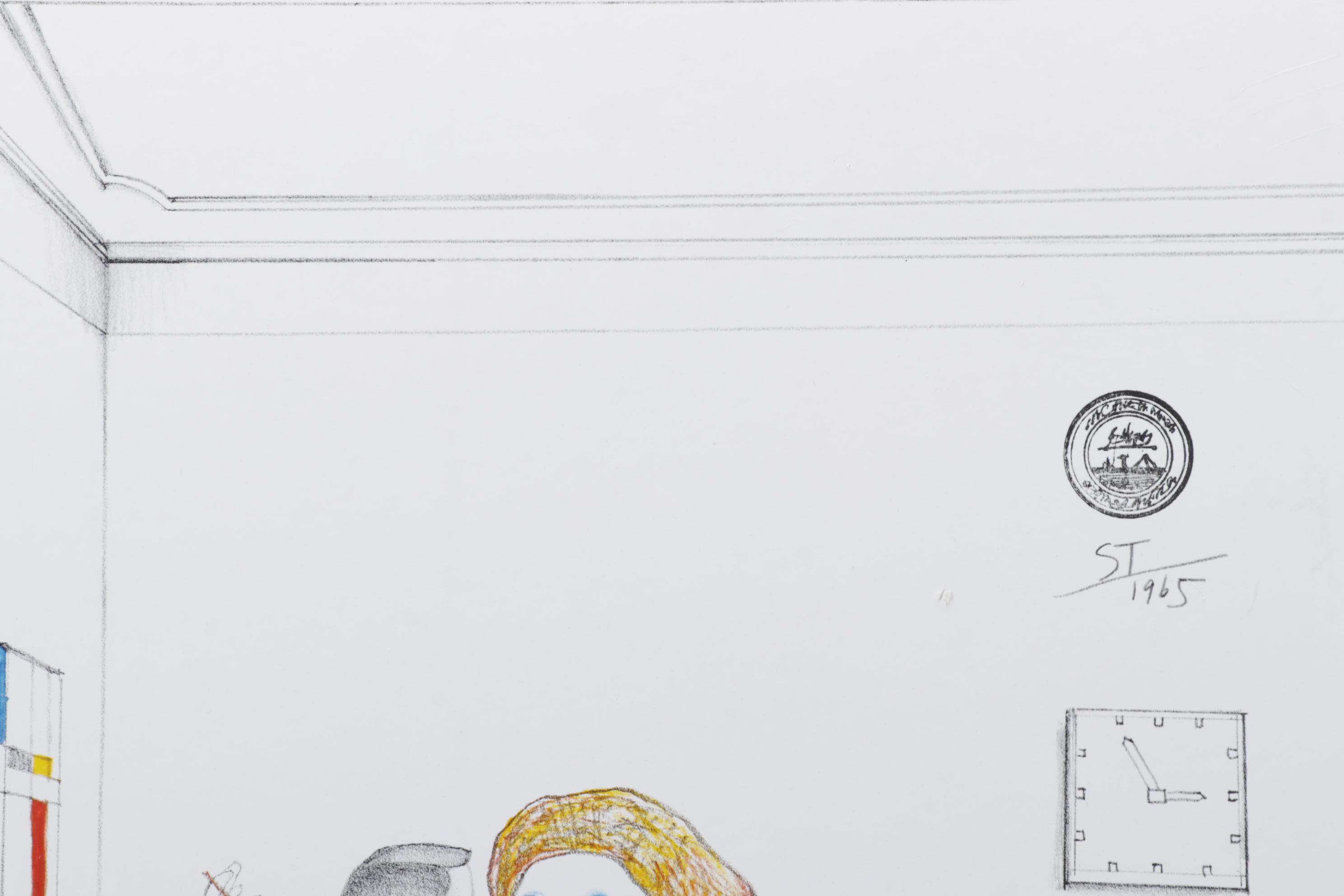 Offset Lithograph Afer Saul Steinberg "Dancing Couple," Circa 1980