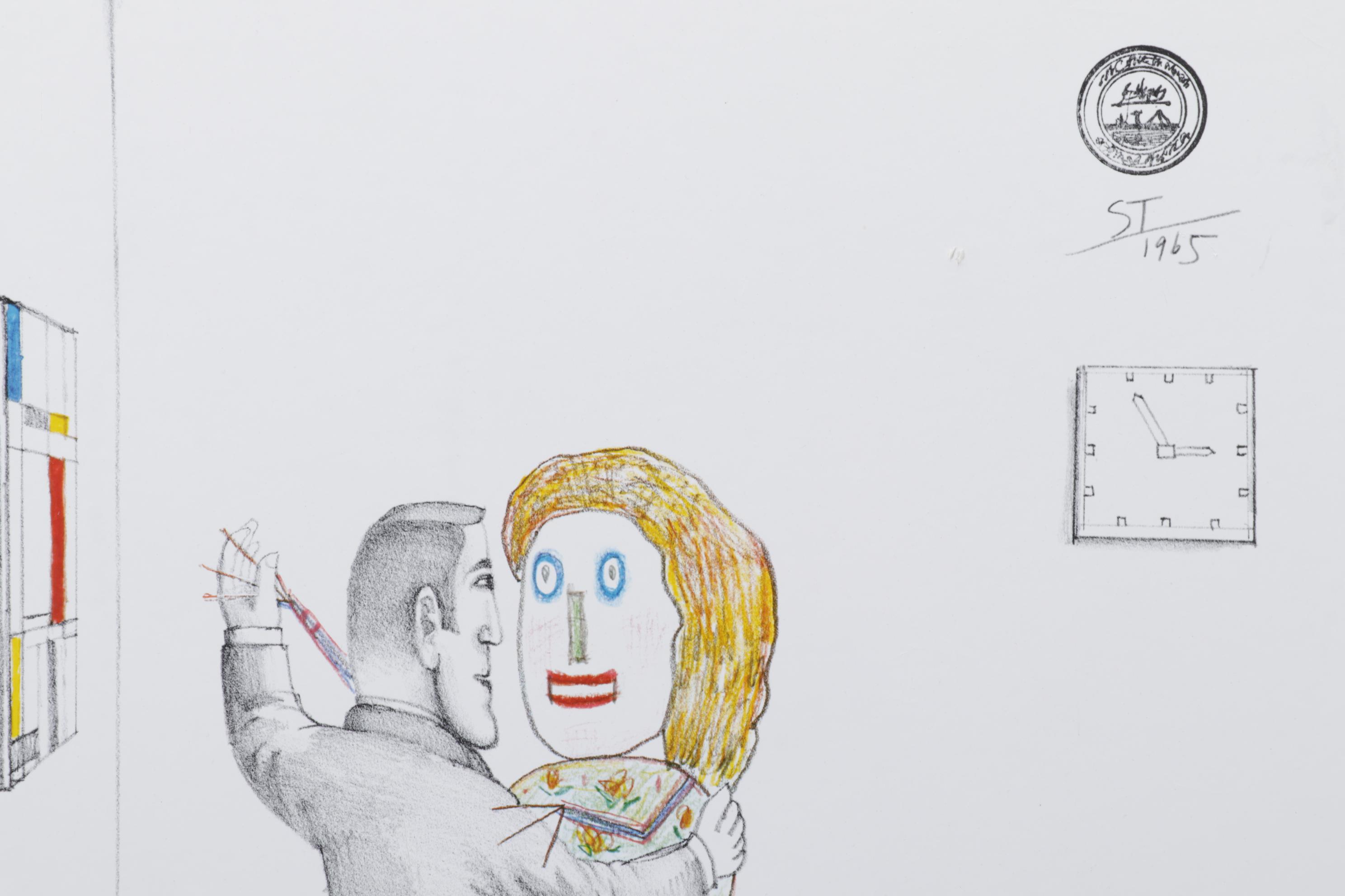 Offset Lithograph Afer Saul Steinberg "Dancing Couple," Circa 1980