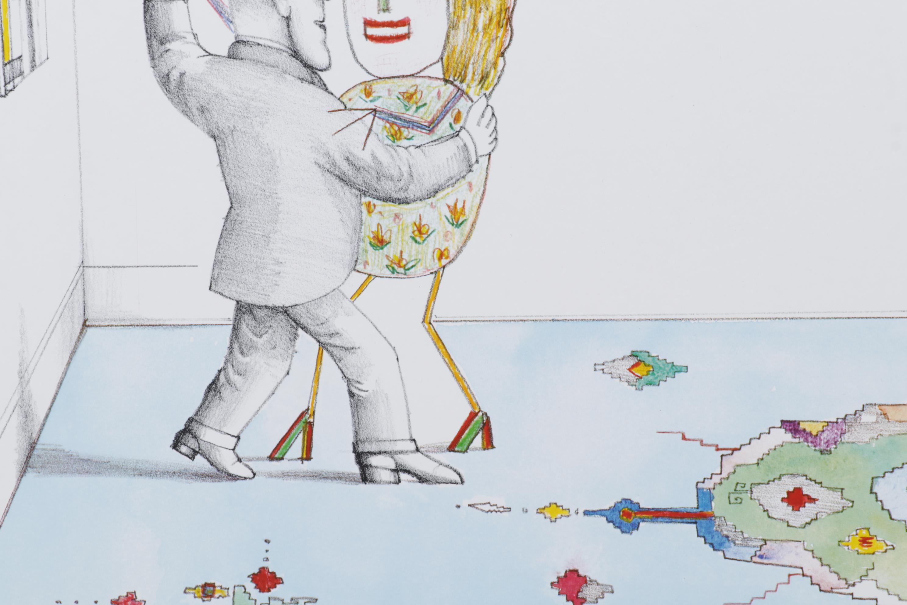 Offset Lithograph Afer Saul Steinberg "Dancing Couple," Circa 1980