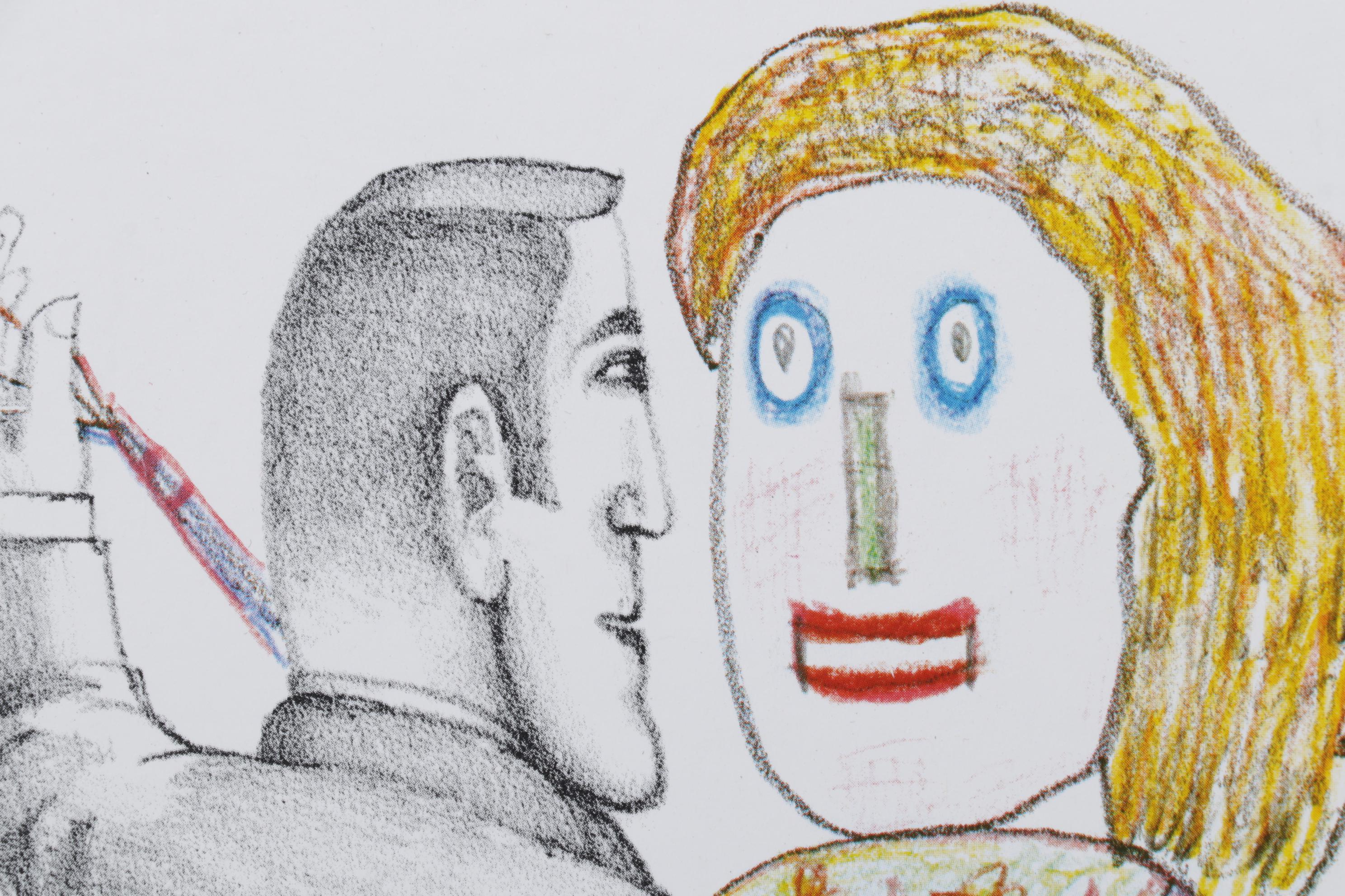 Offset Lithograph Afer Saul Steinberg "Dancing Couple," Circa 1980