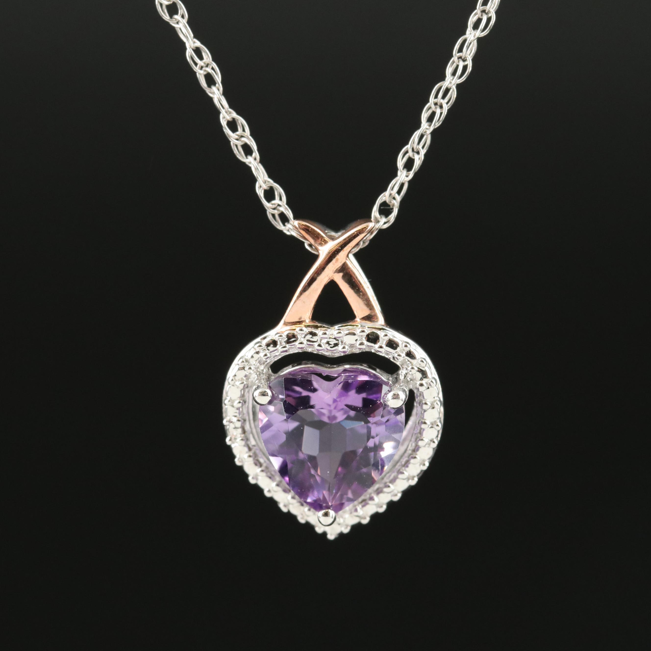 Sterling Amethyst Heart Pendant Necklace