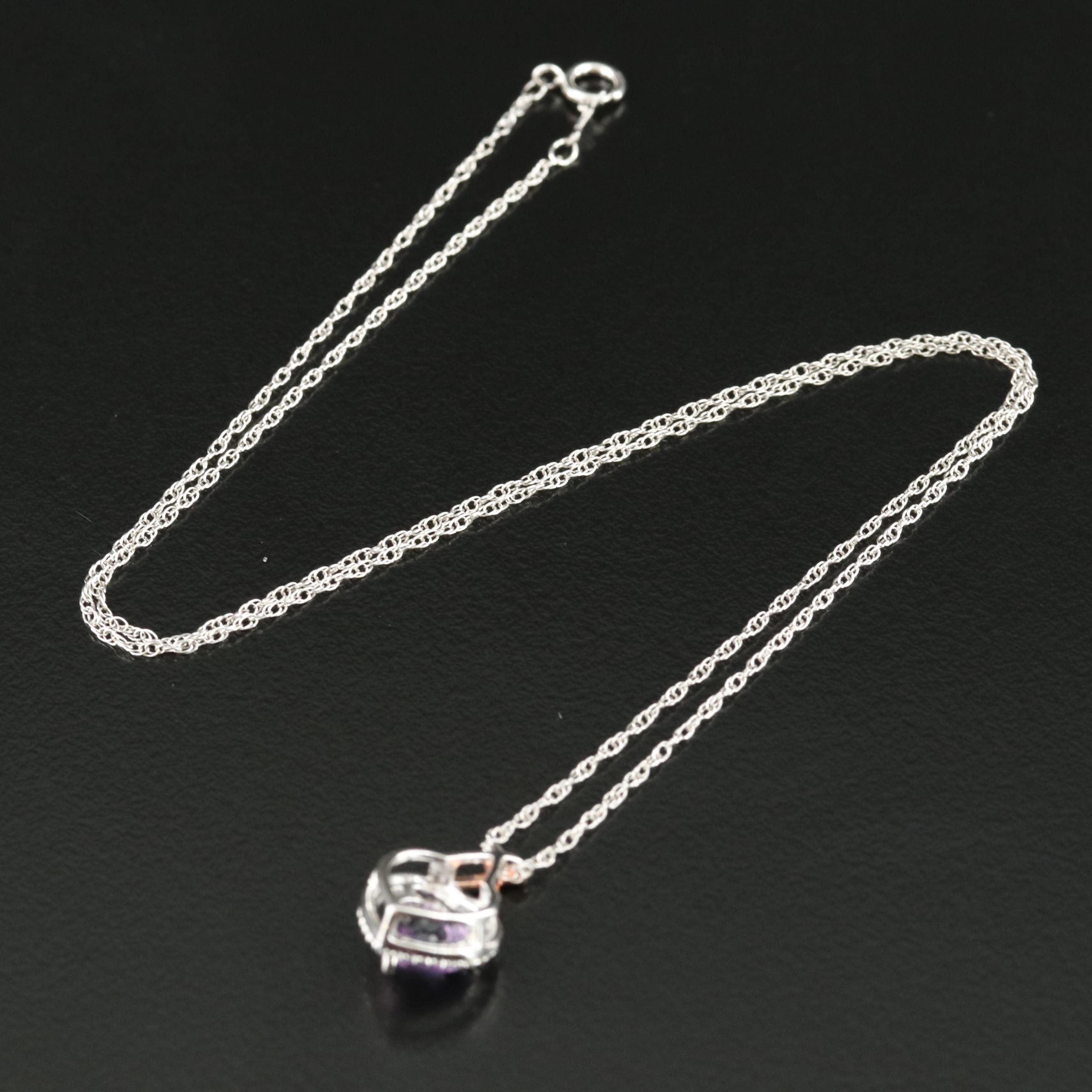 Sterling Amethyst Heart Pendant Necklace