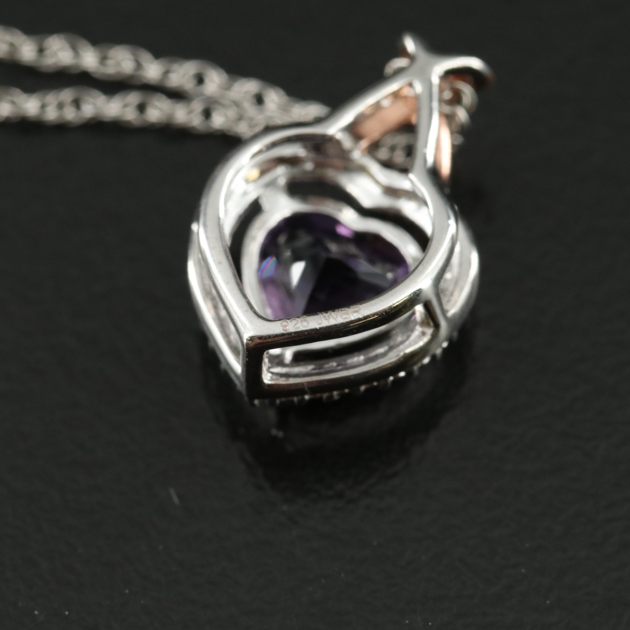 Sterling Amethyst Heart Pendant Necklace