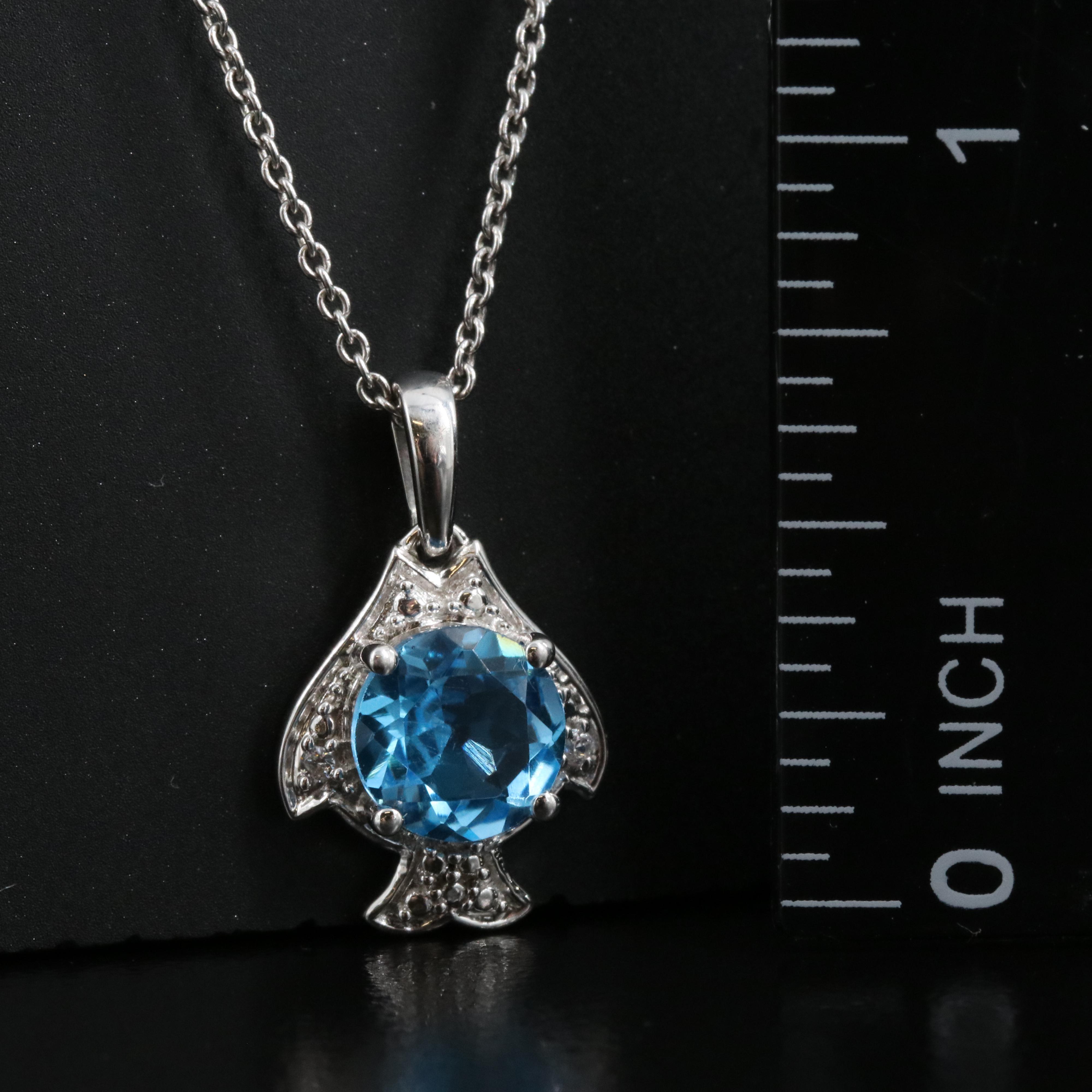 Sterling Topaz and Cubic Zirconia Fish Pendant Necklace