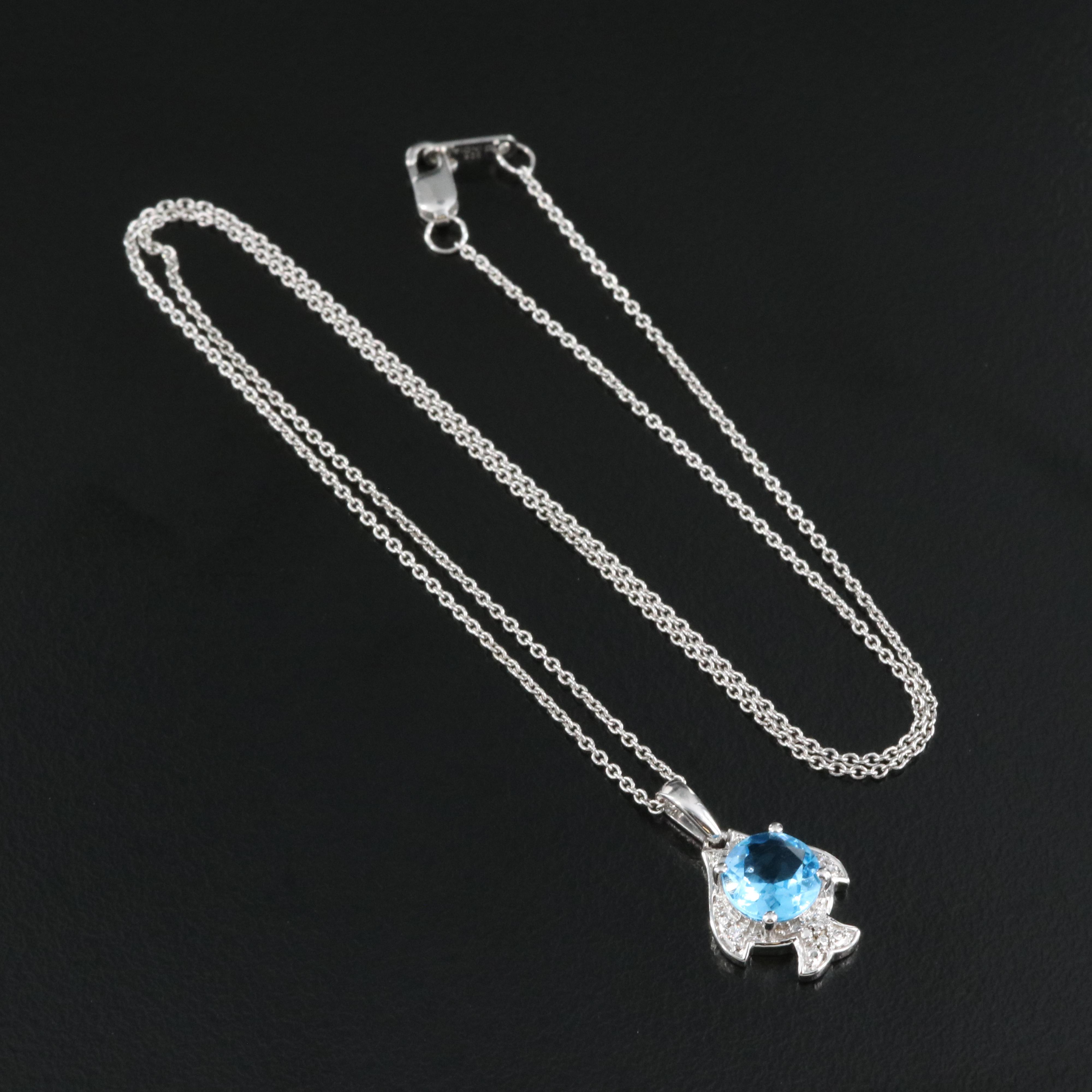 Sterling Topaz and Cubic Zirconia Fish Pendant Necklace