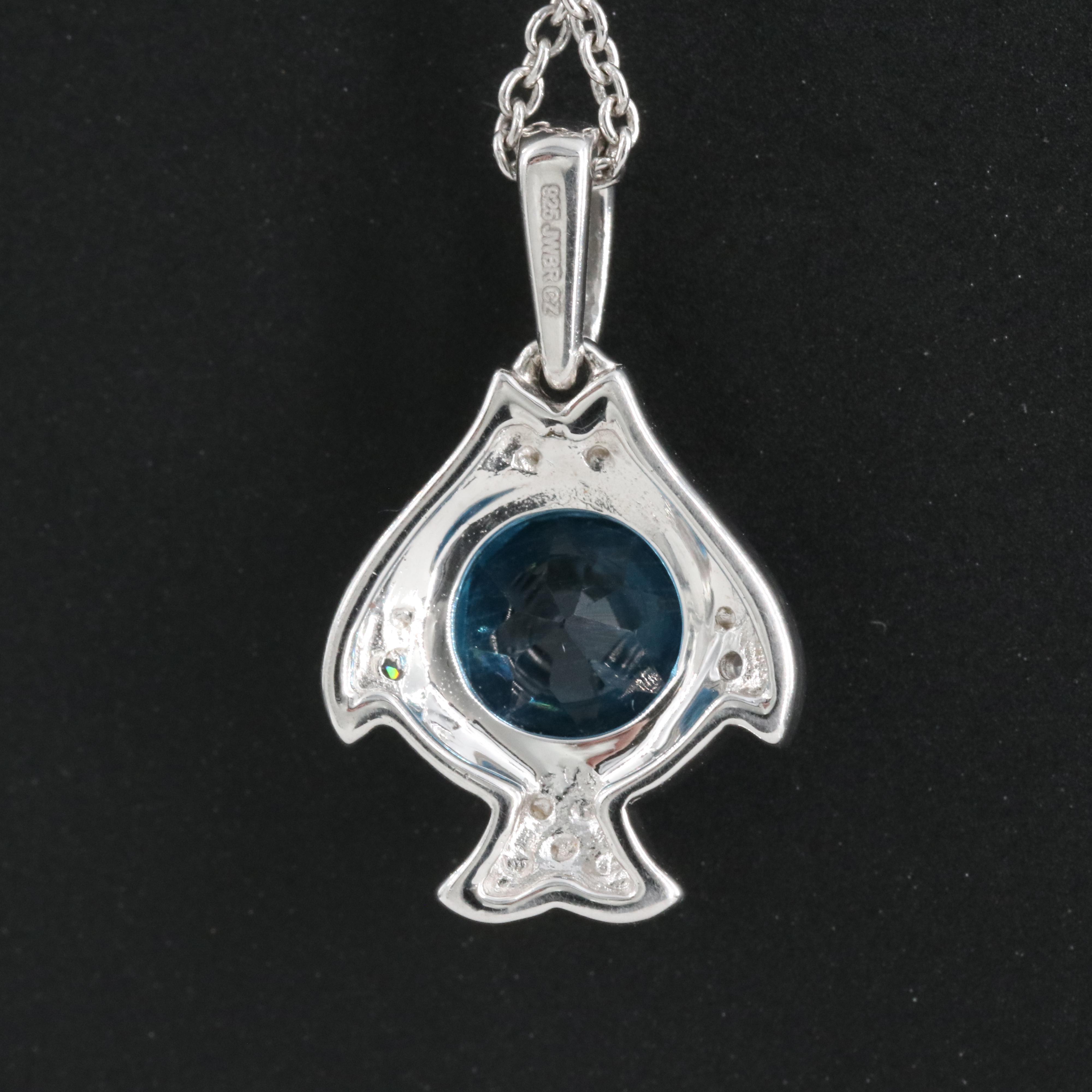 Sterling Topaz and Cubic Zirconia Fish Pendant Necklace