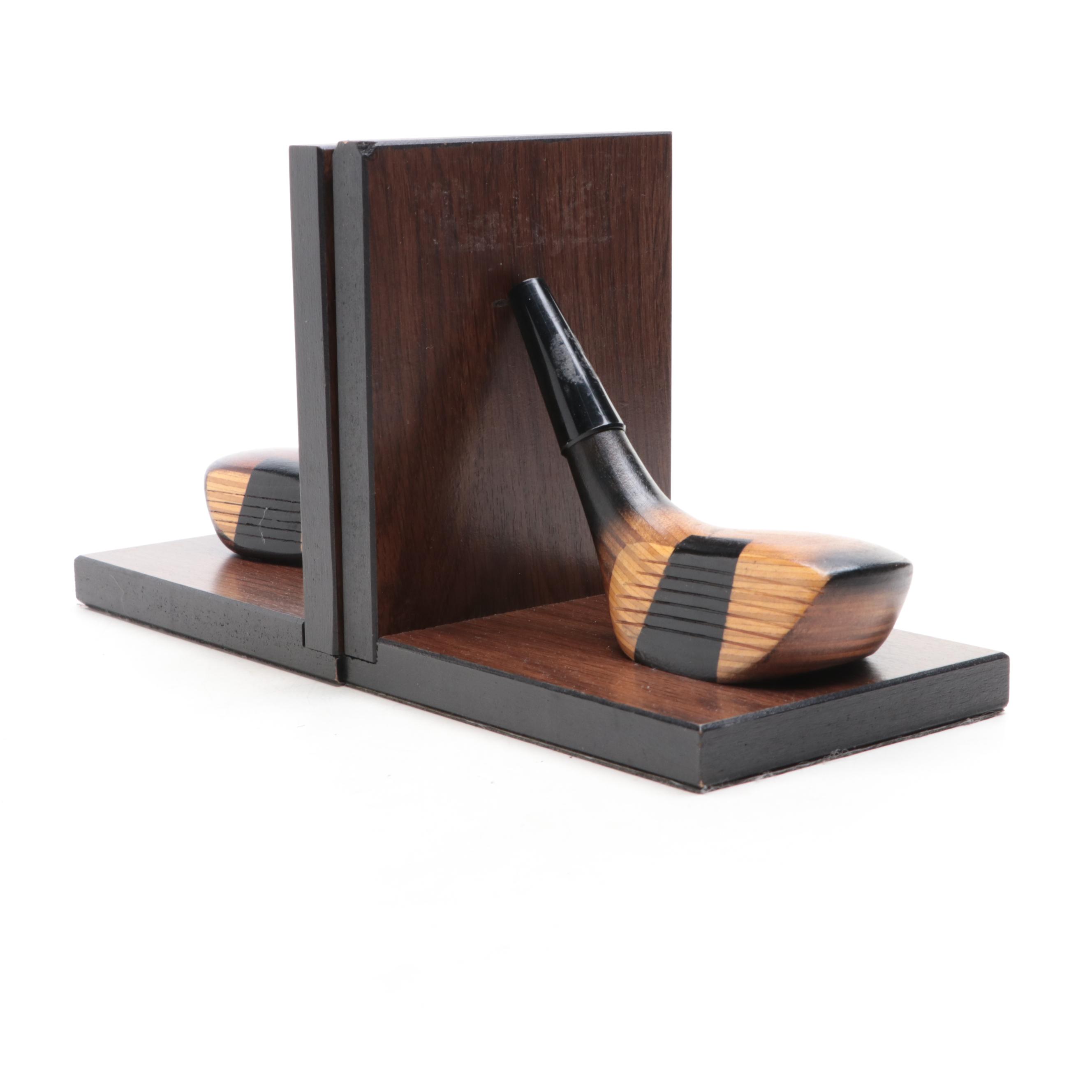 Pair of Wooden Driver Heads as Bookends