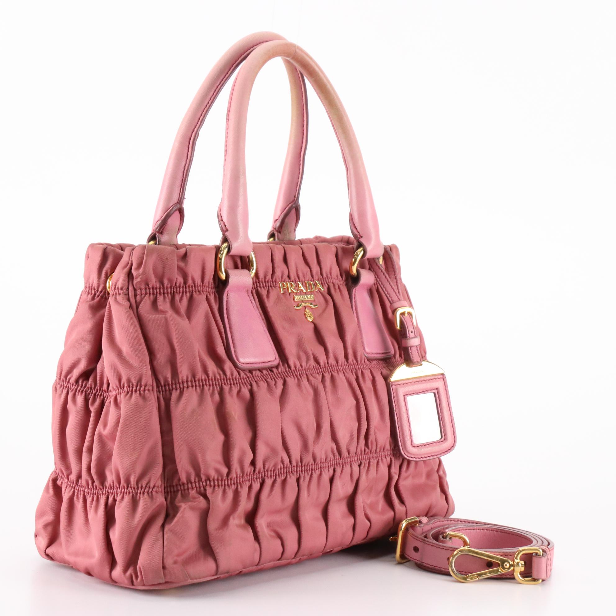 Prada Two-Way Tote in Pink Tessuto Gauffré Nylon and Nappa Leather