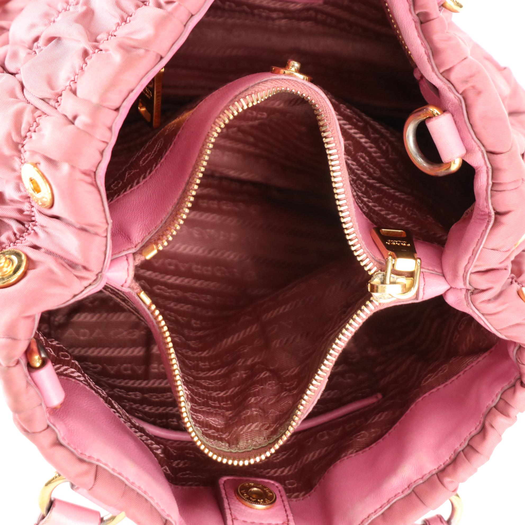 Prada Two-Way Tote in Pink Tessuto Gauffré Nylon and Nappa Leather