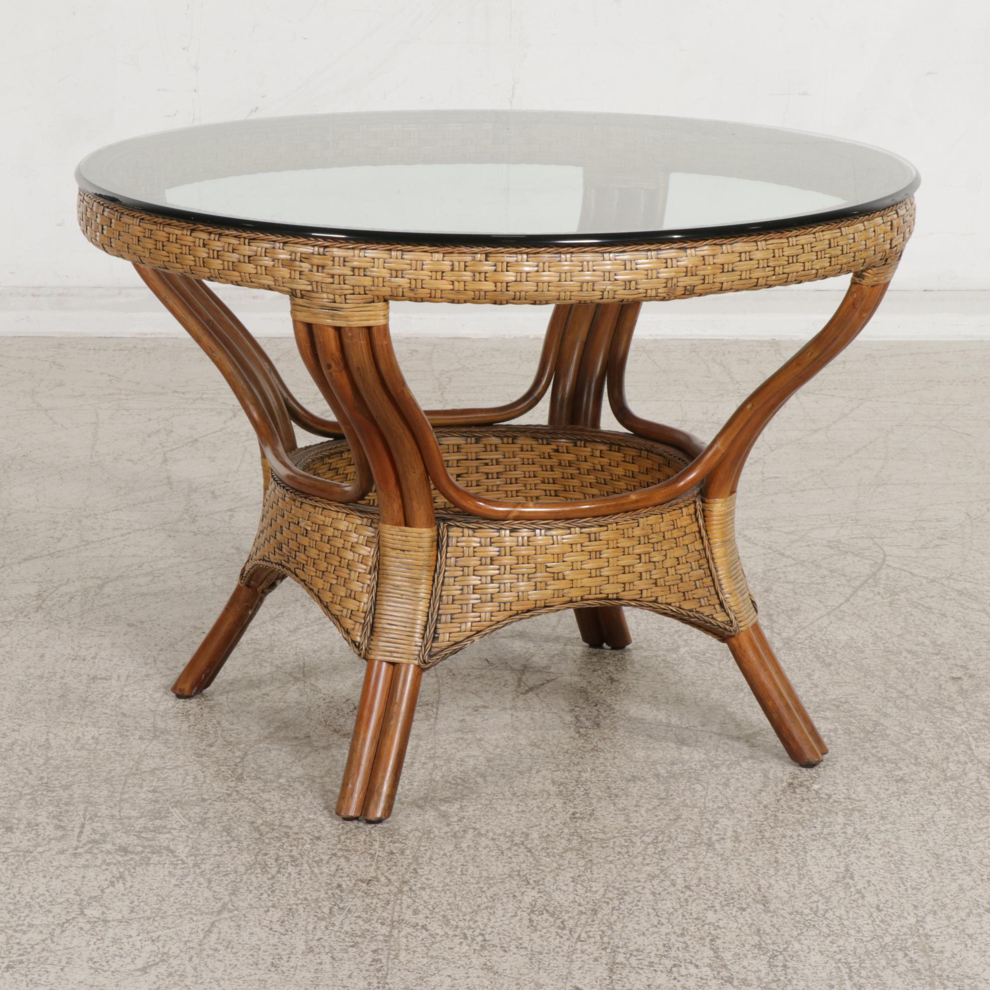 Pier 1 Rattan and Wicker Three-Piece Dining Set with Associated Chair