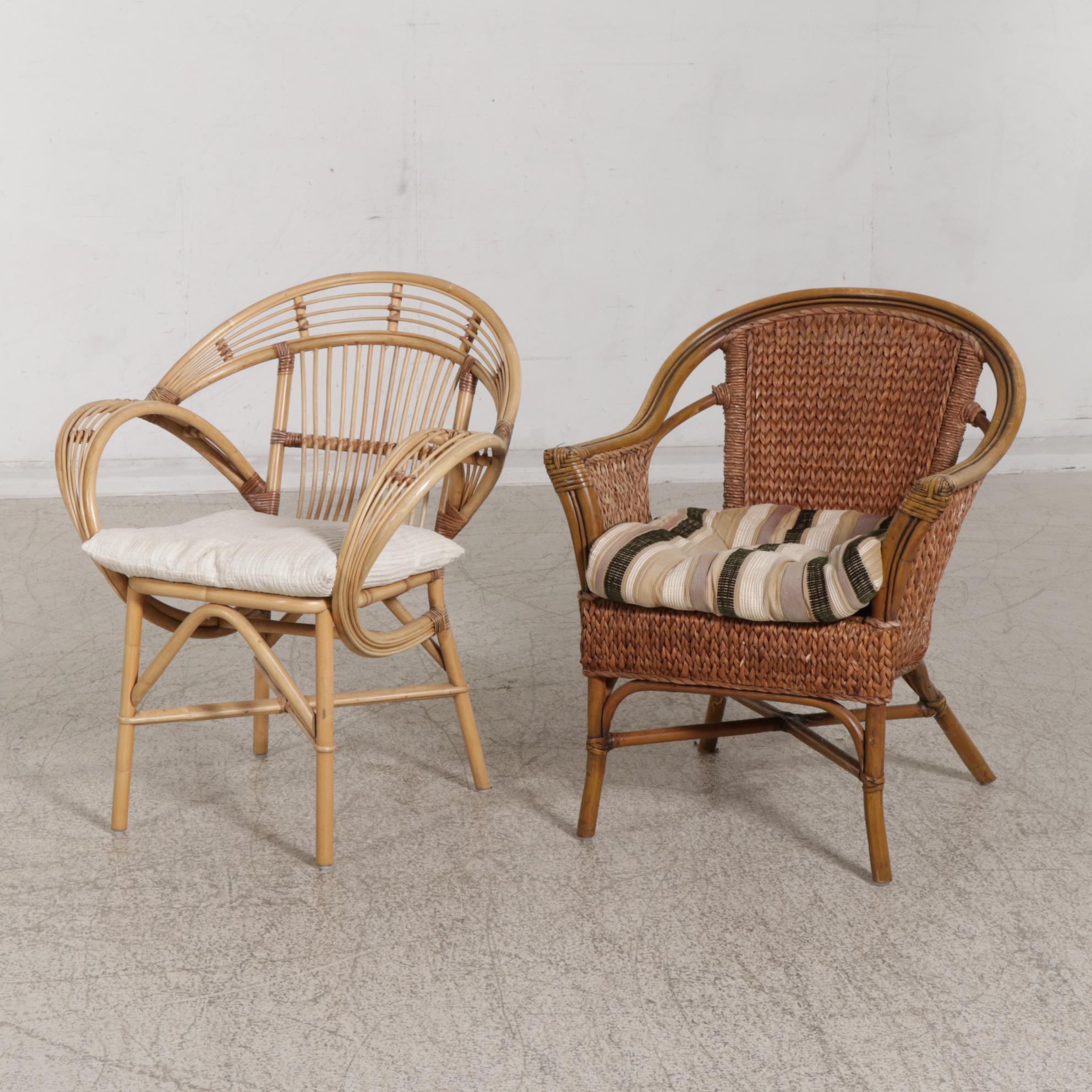 Pier 1 Rattan and Wicker Three-Piece Dining Set with Associated Chair