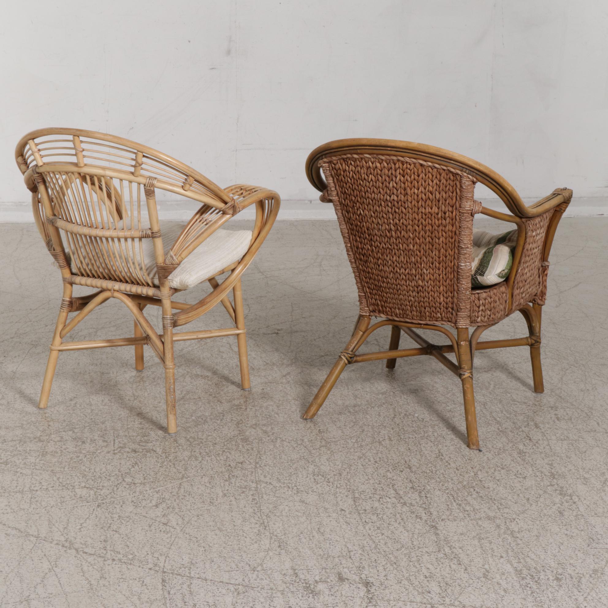 Pier 1 Rattan and Wicker Three-Piece Dining Set with Associated Chair