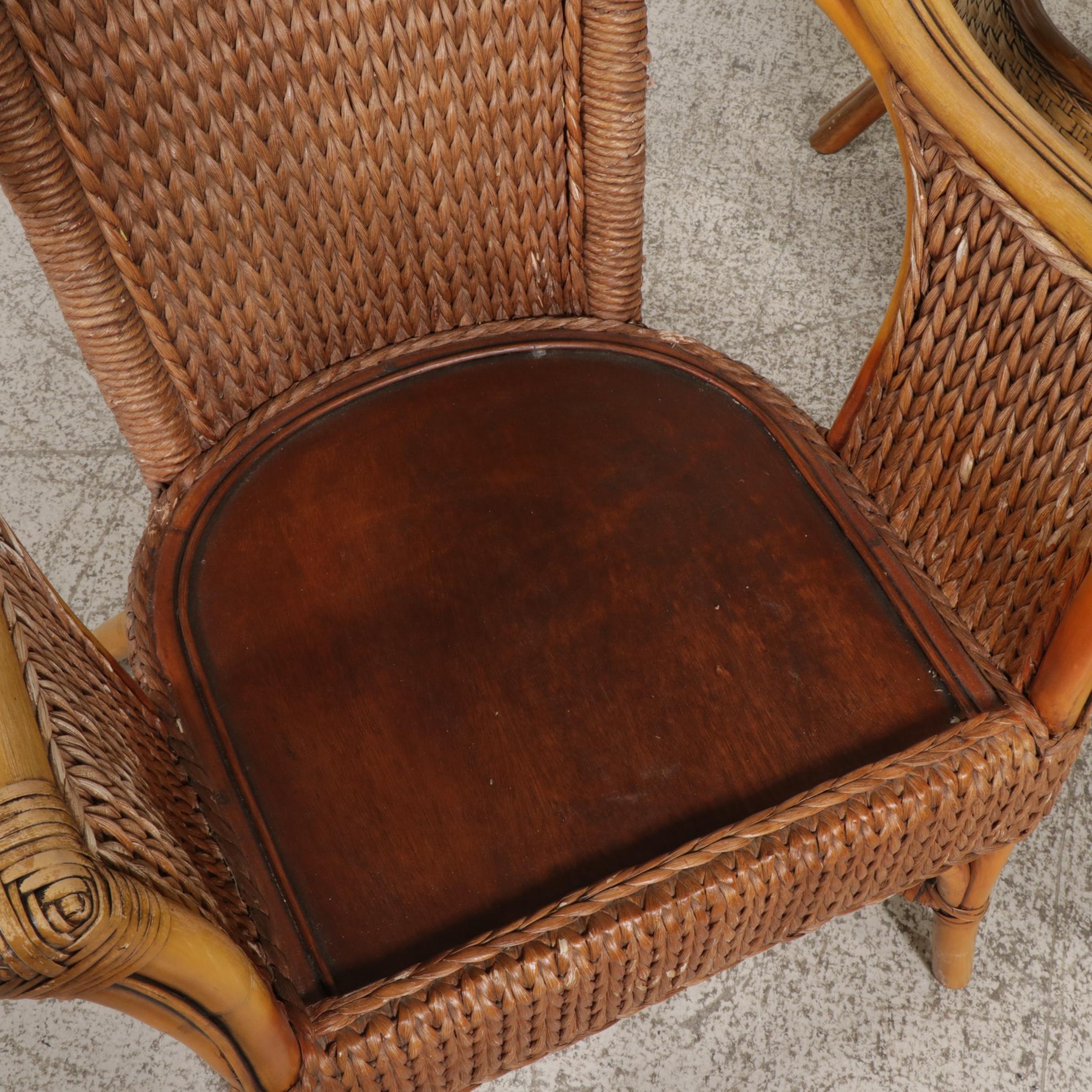 Pier 1 Rattan and Wicker Three-Piece Dining Set with Associated Chair