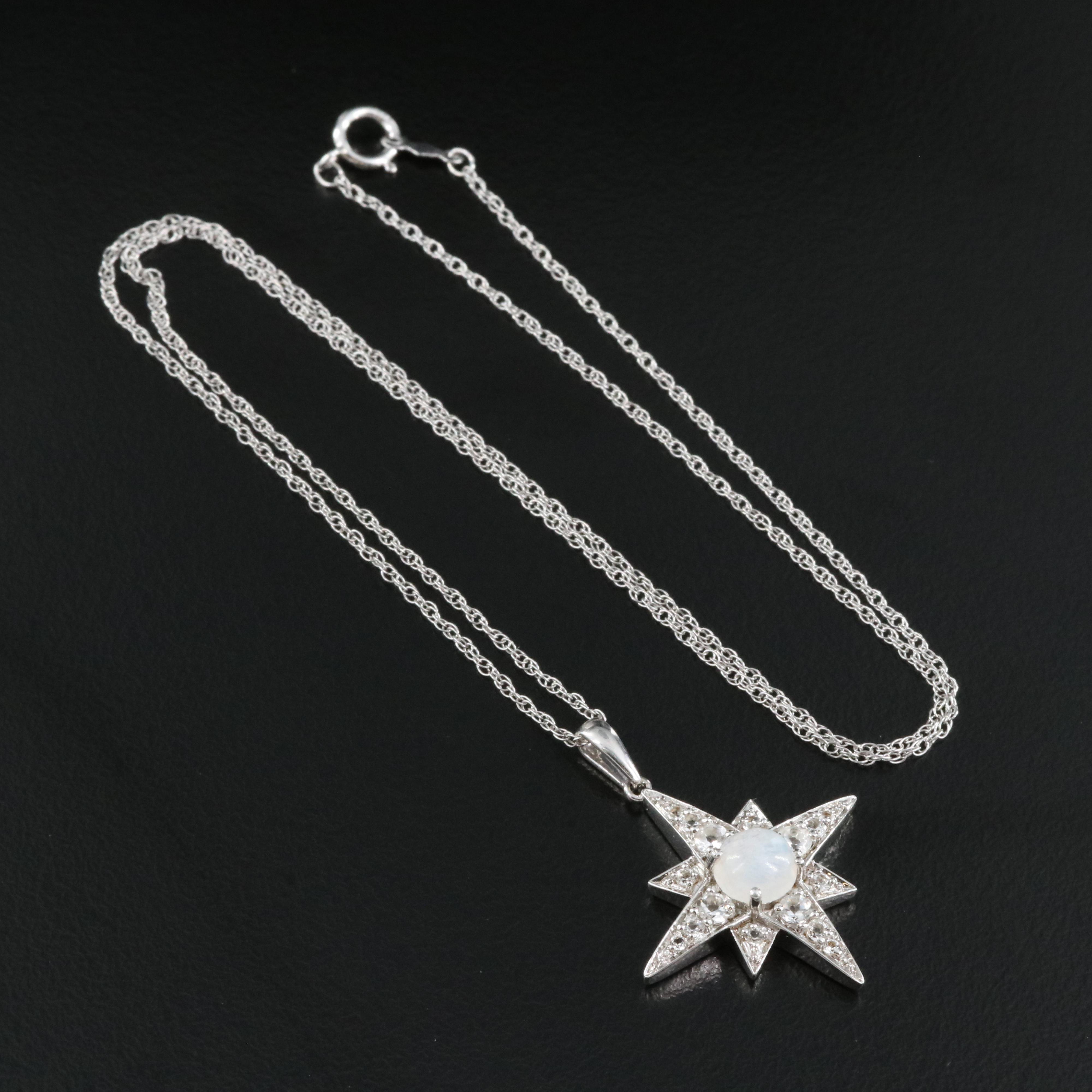 Sterling Rainbow Moonstone and Topaz Starburst Pendant Necklace