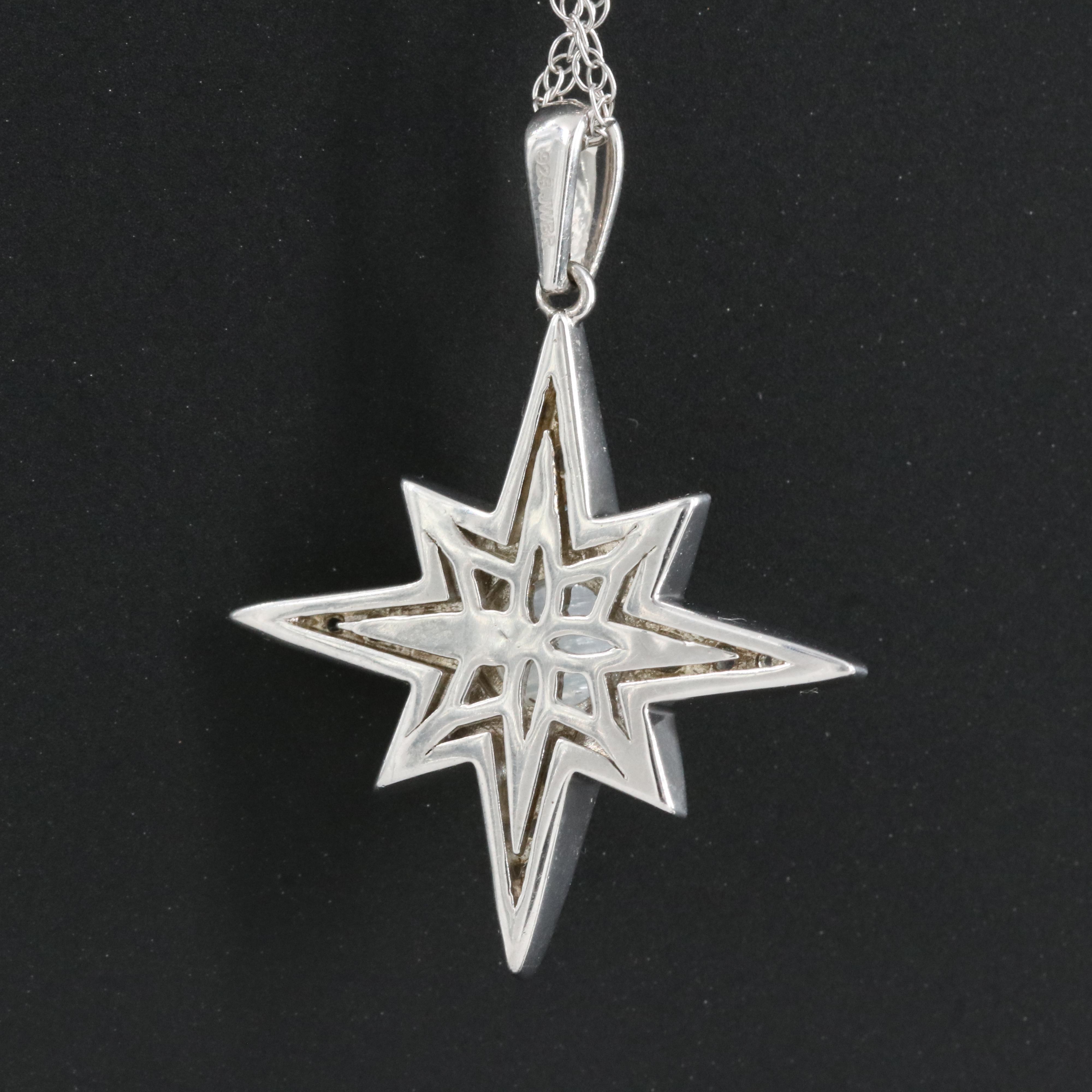 Sterling Rainbow Moonstone and Topaz Starburst Pendant Necklace