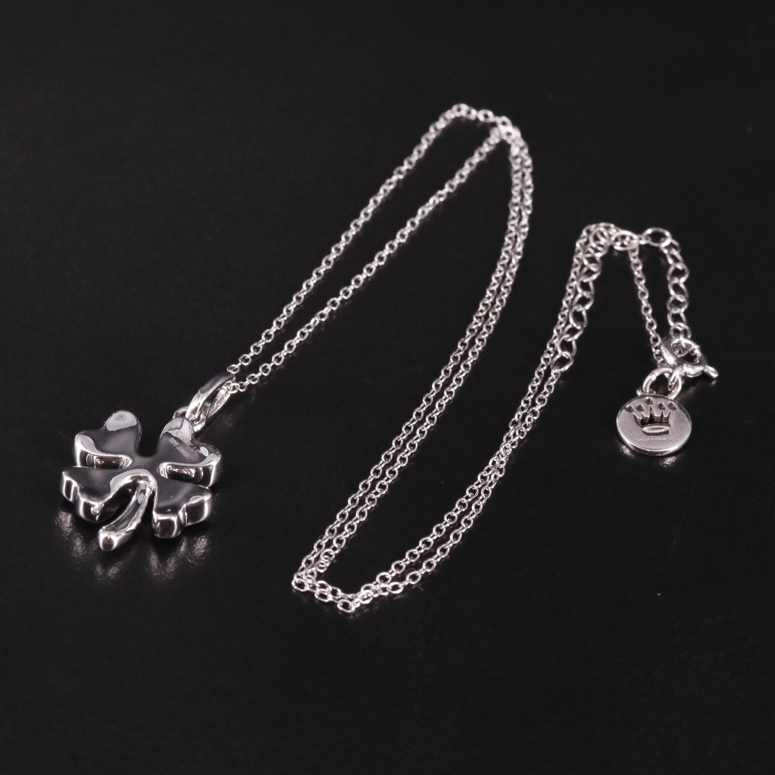 Sterling Diamond Four Leaf Clover Pendant Necklace