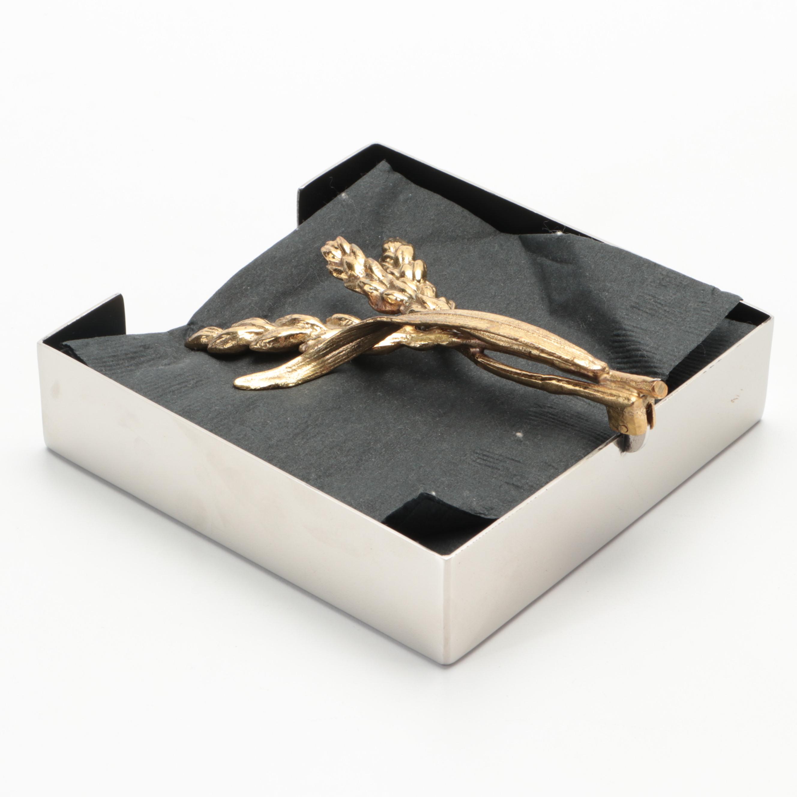 Michael Aram "Wheat" Bread Plate, Cocktail Napkin Holder, and Nut Dish