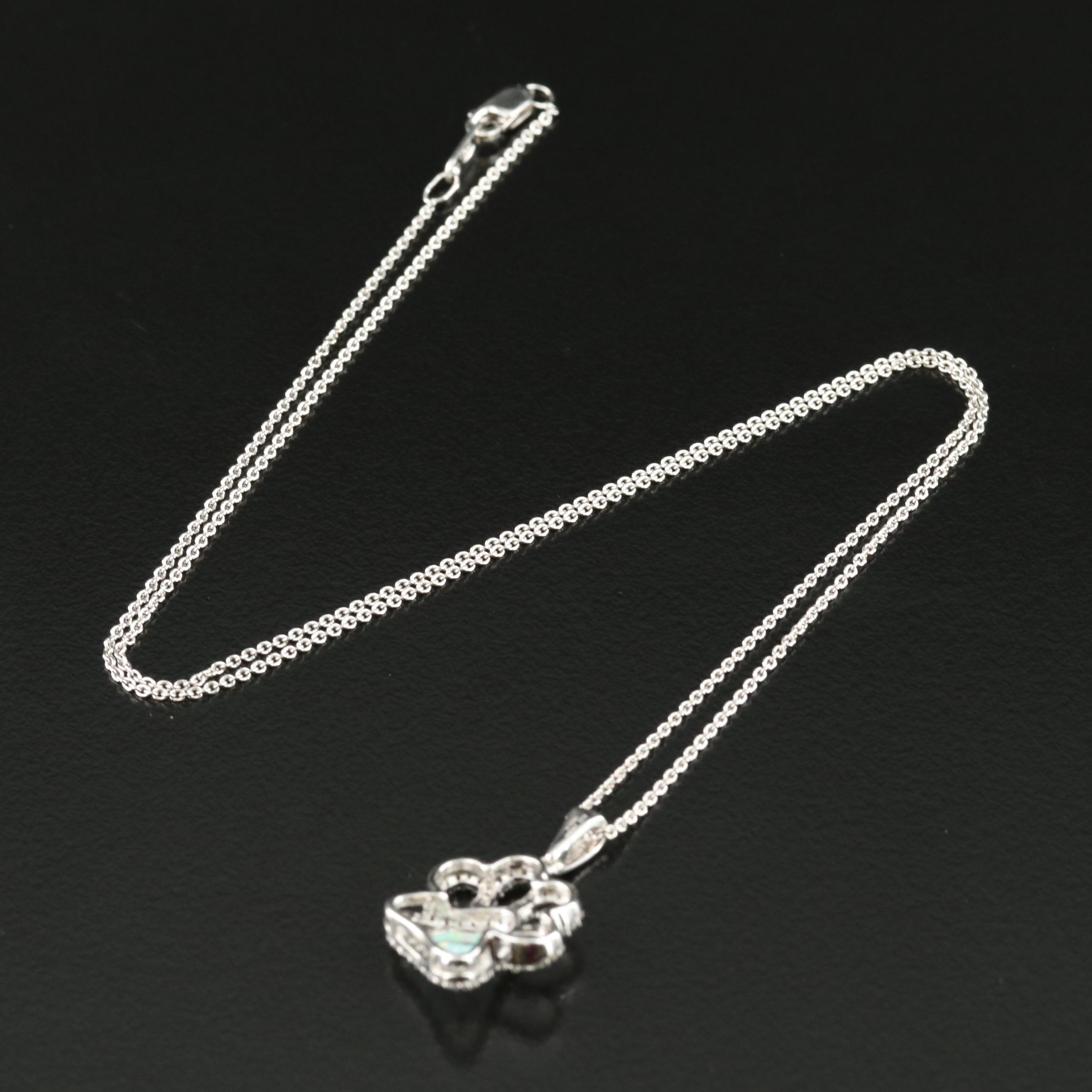 Sterling Opal and Sapphire Paw Print Pendant Necklace