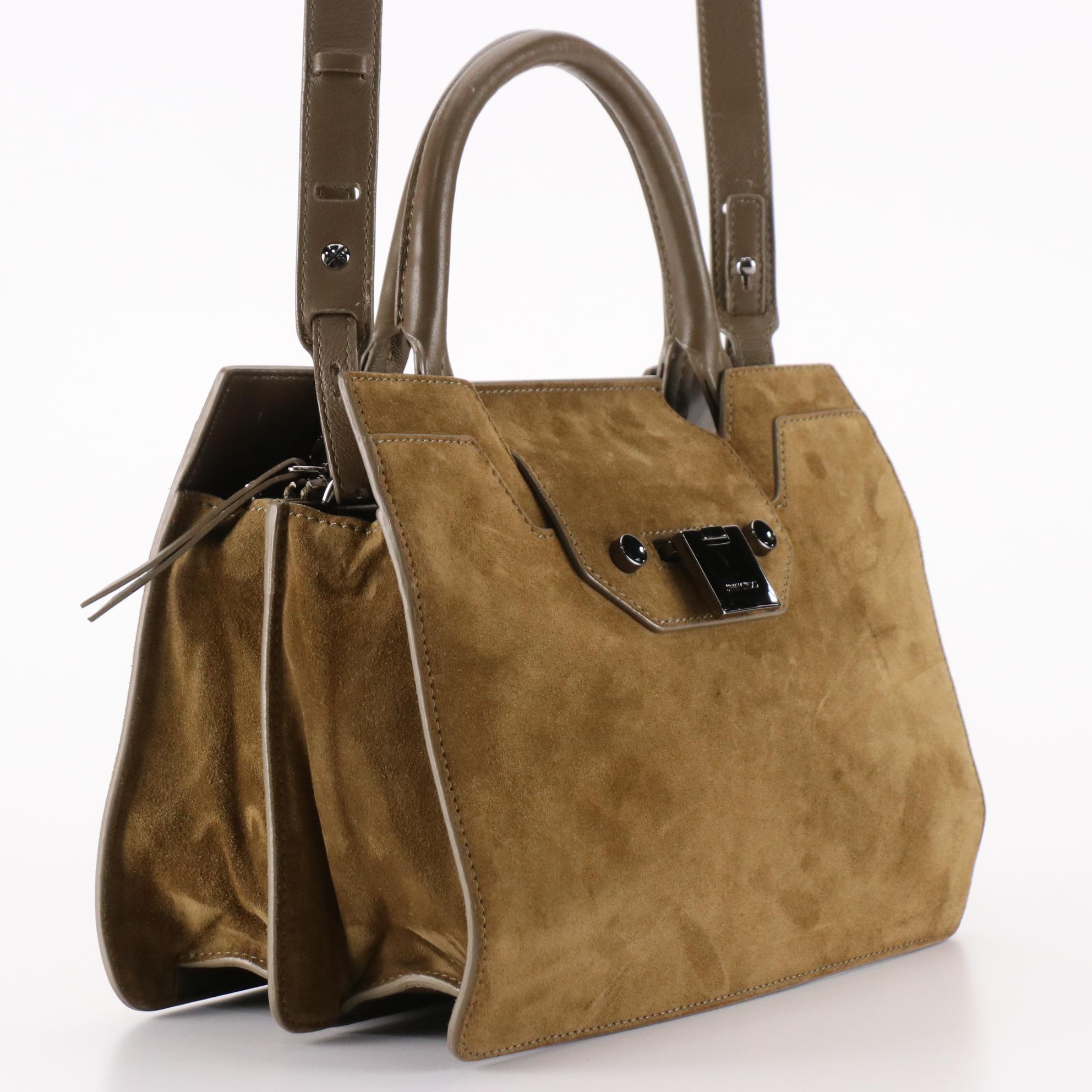 Jimmy Choo Two-Way Handbag in Olive Green Suede and Leather