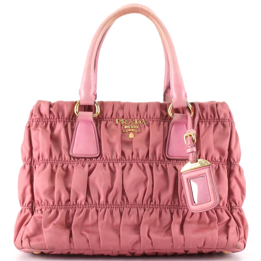 Prada Two-Way Tote in Pink Tessuto Gauffré Nylon and Nappa Leather