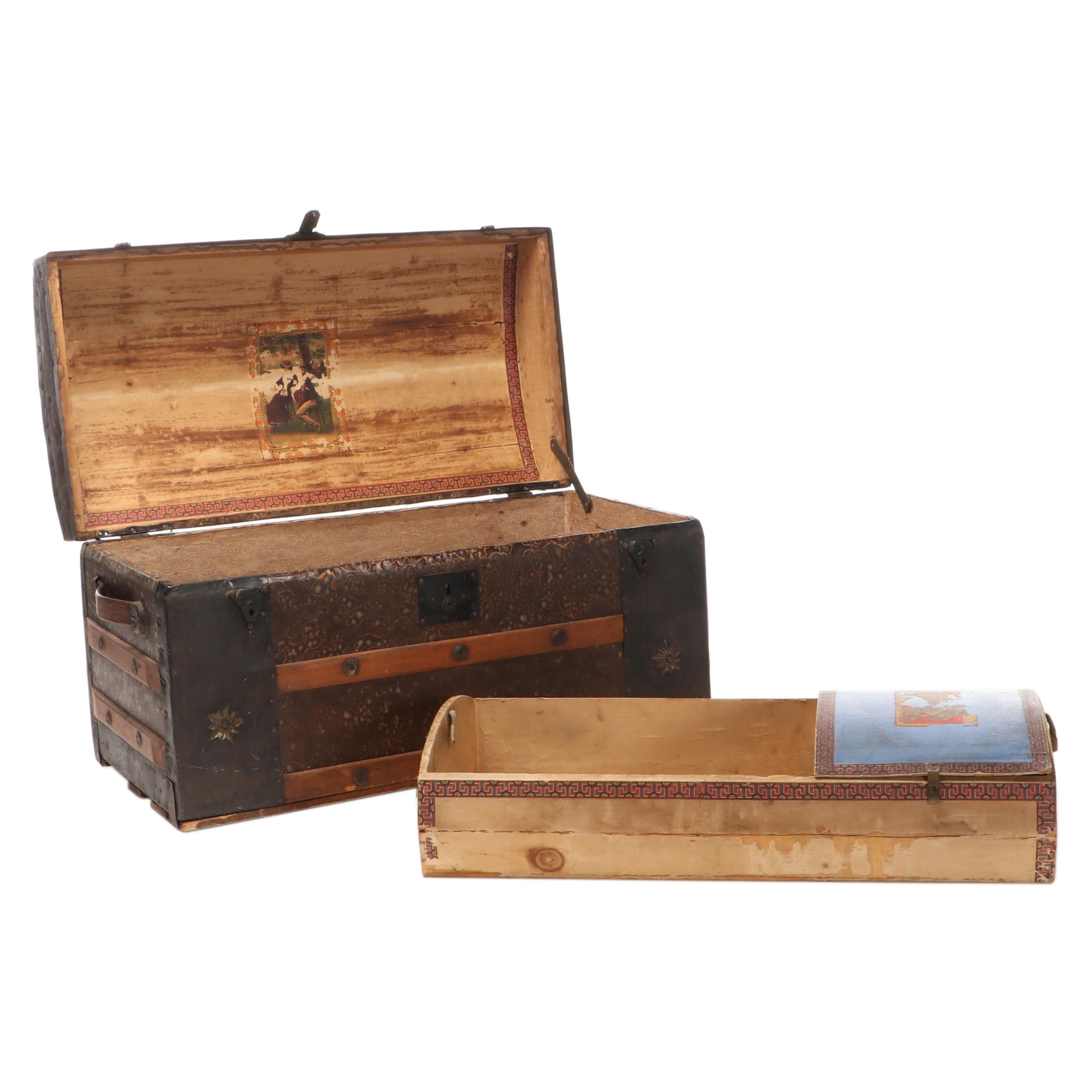 Victorian Metal Clad Dome-Top Trunk with Wooden Tray