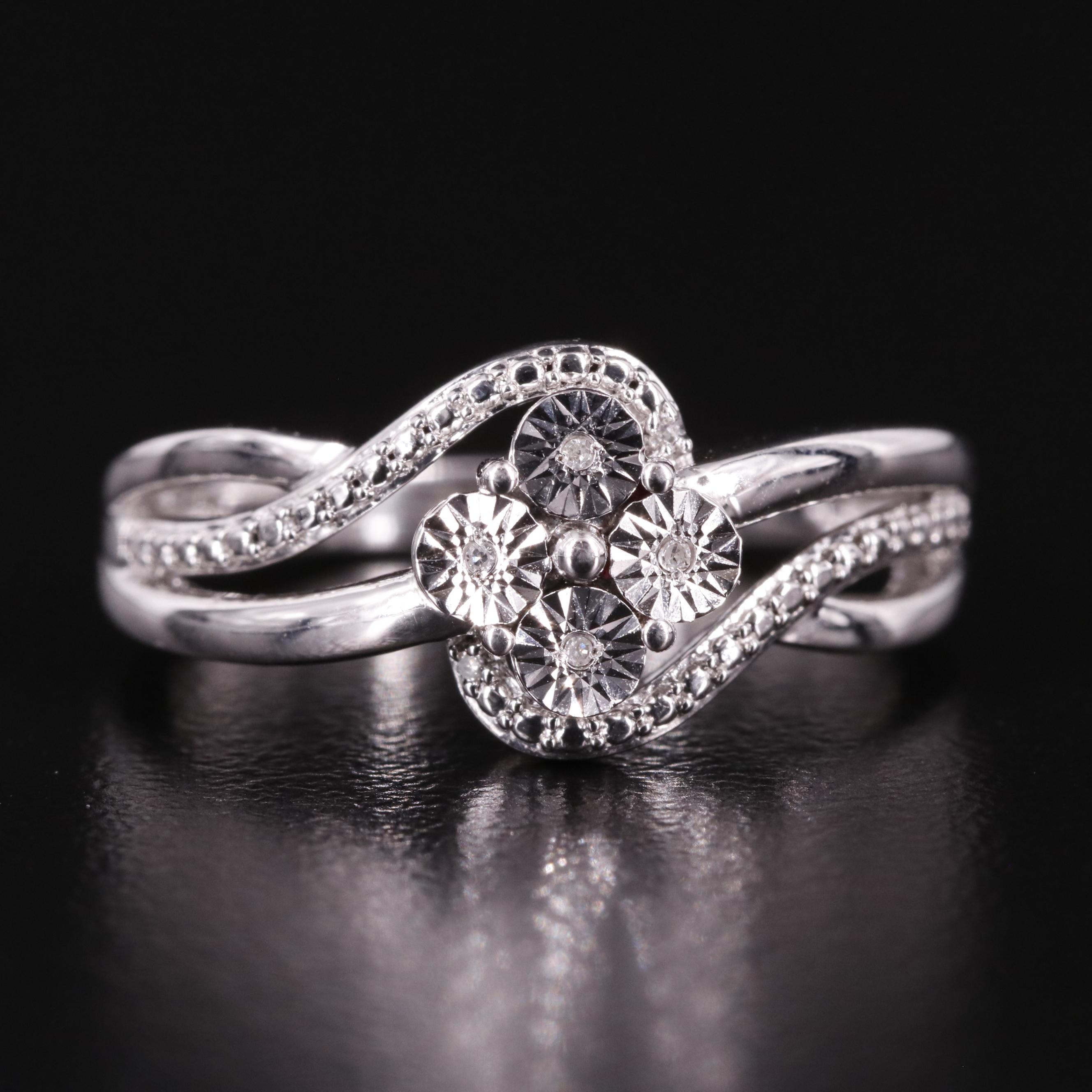 Sterling Diamond Crossover Cluster Ring