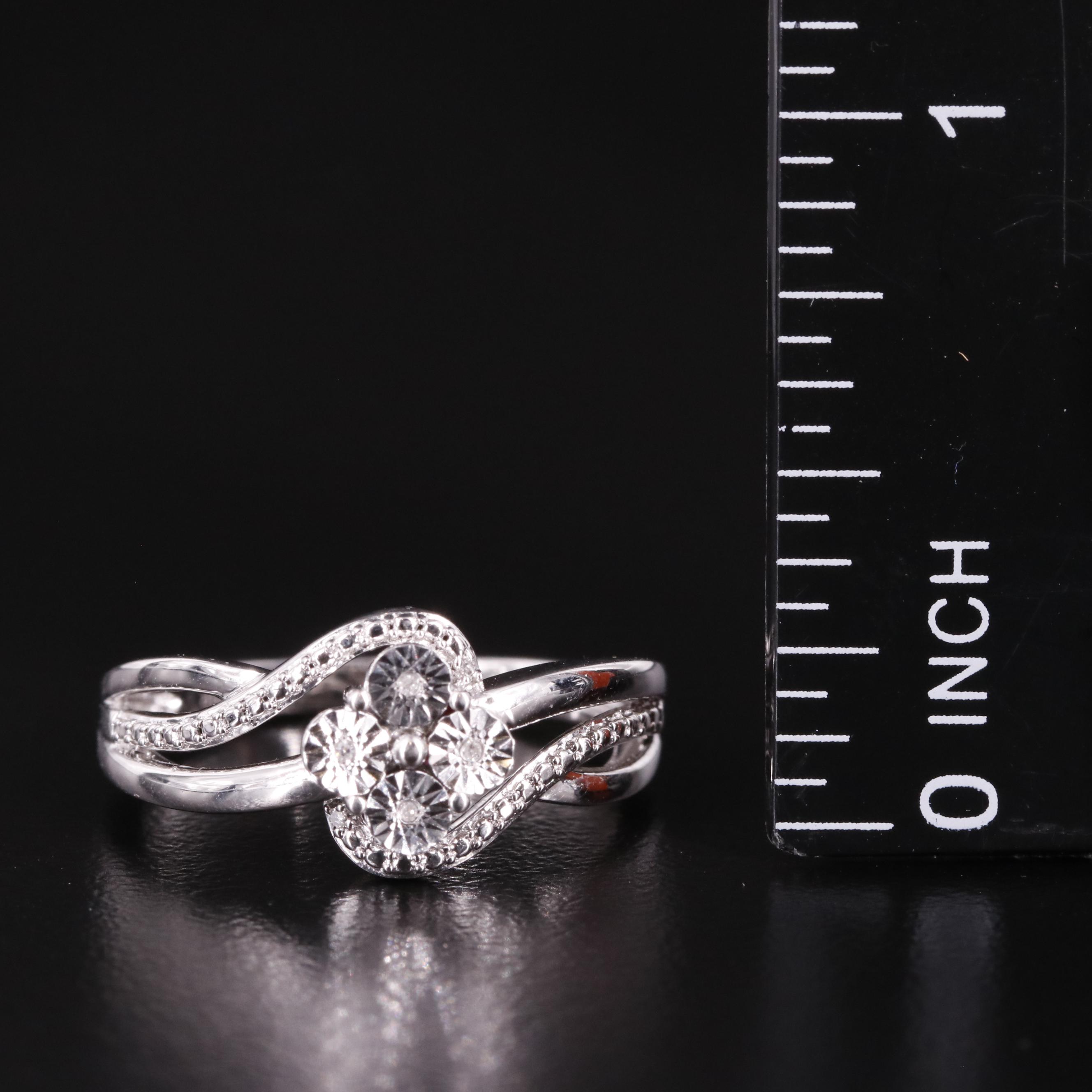 Sterling Diamond Crossover Cluster Ring