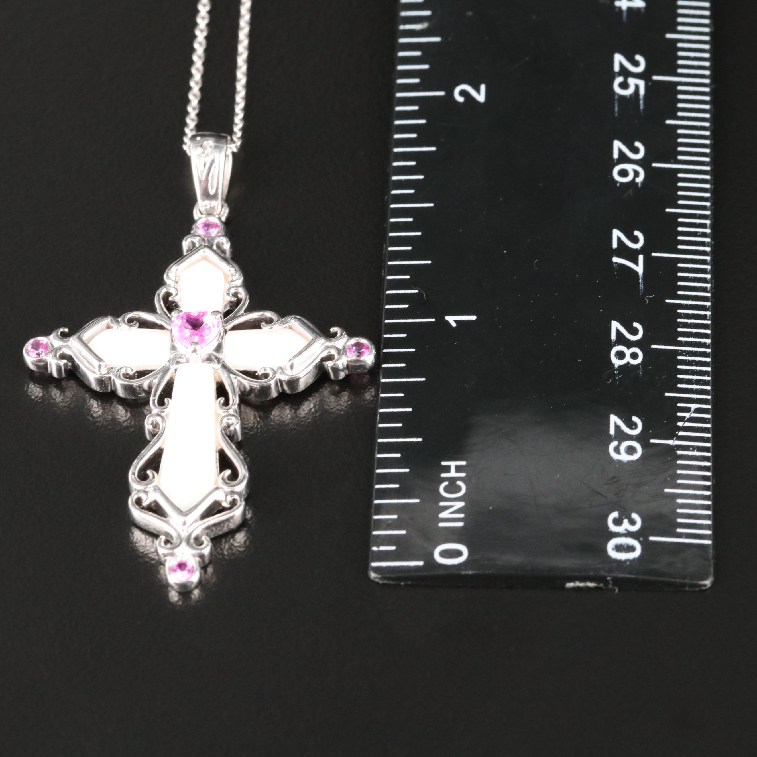 Sterling Opal and Sapphire Cross Necklace