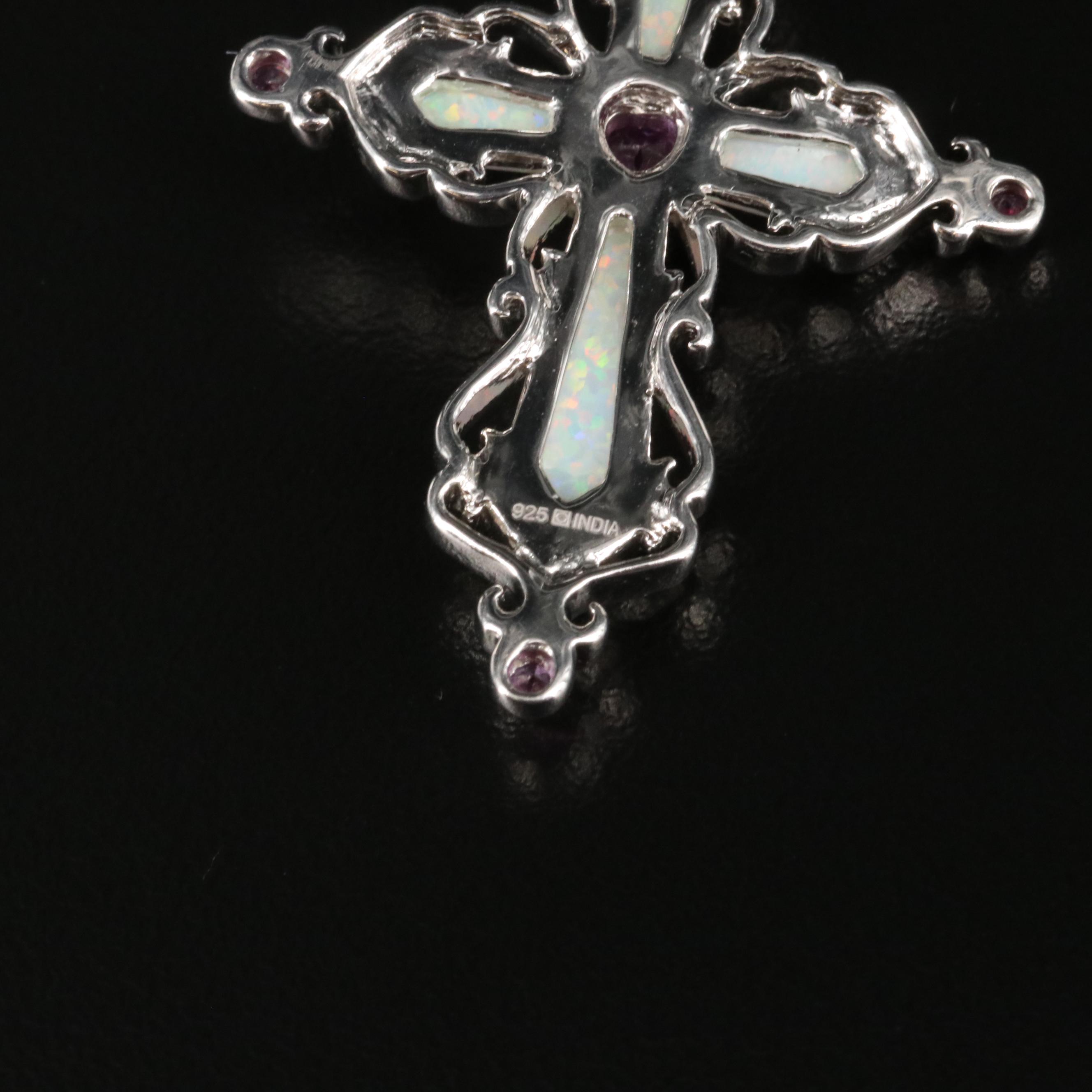 Sterling Opal and Sapphire Cross Necklace