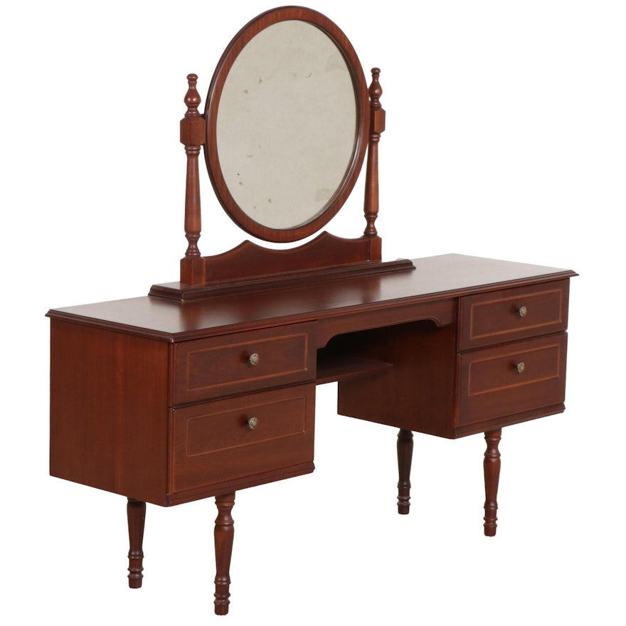 Neoclassical Style Mahogany Finish Vanity Table with Mirror