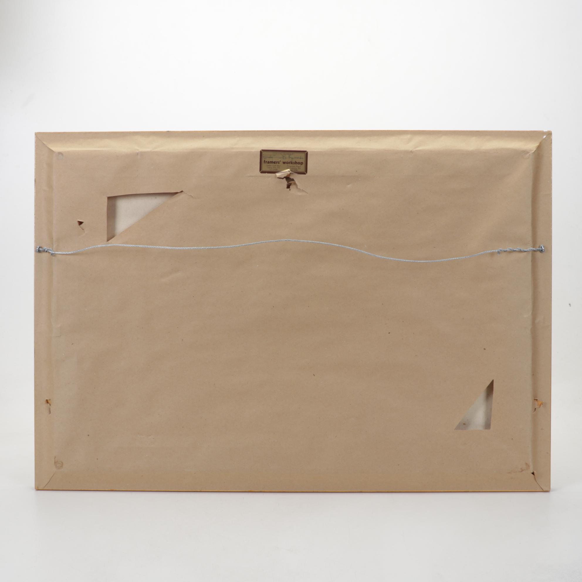 W. Rohrbeck Oil Painting of Small Bayside Docks at Sunset, Late 20th Century