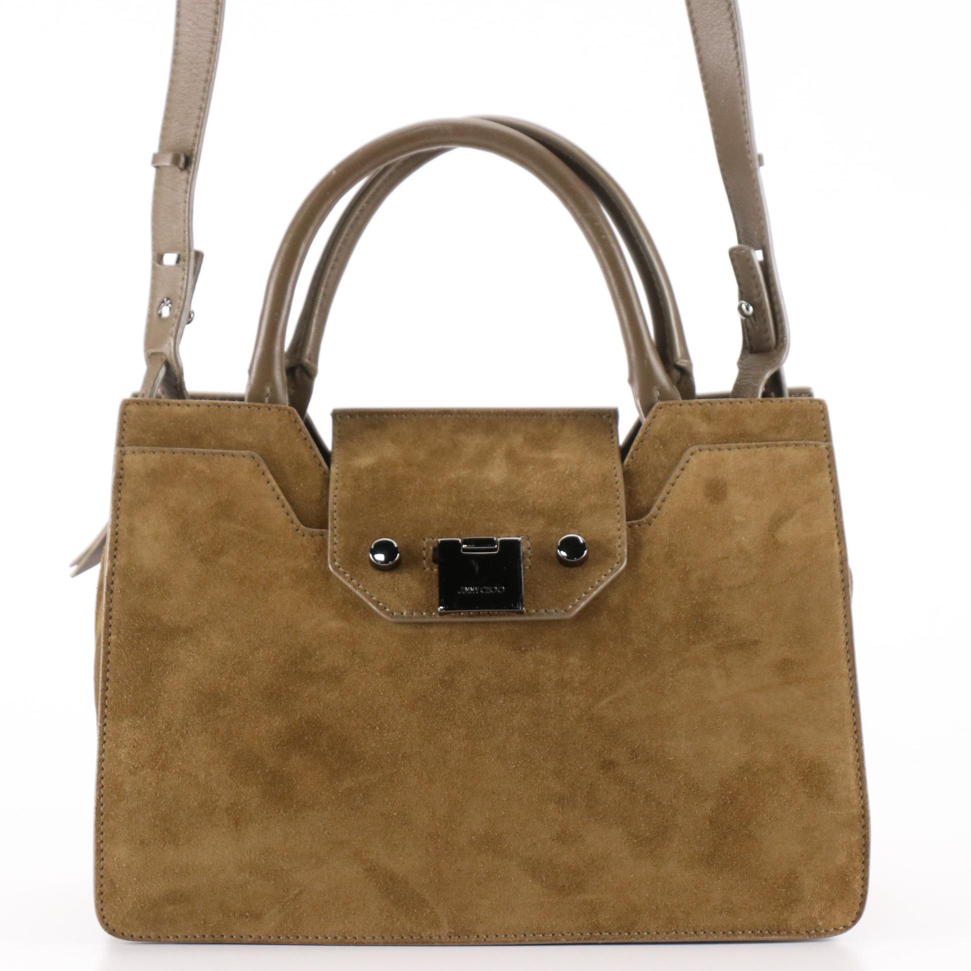 Jimmy Choo Two-Way Handbag in Olive Green Suede and Leather