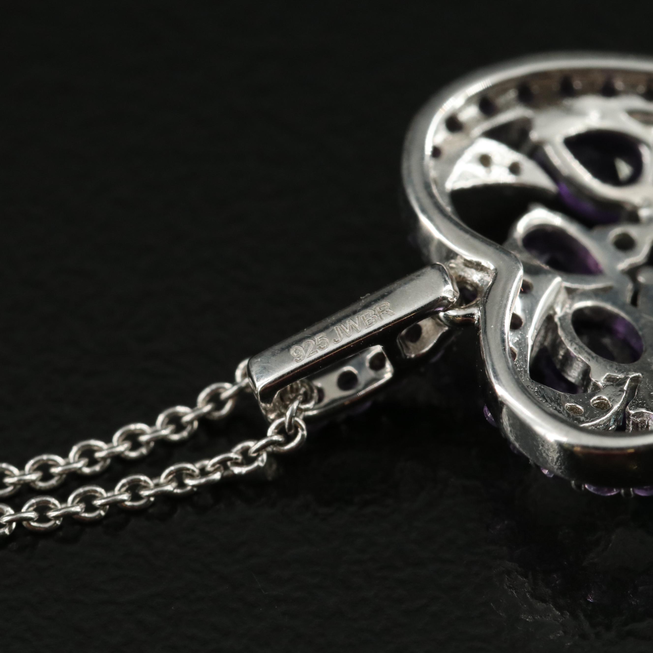 Sterling Amethyst, Topaz and Sapphire Heart Pendant Necklace