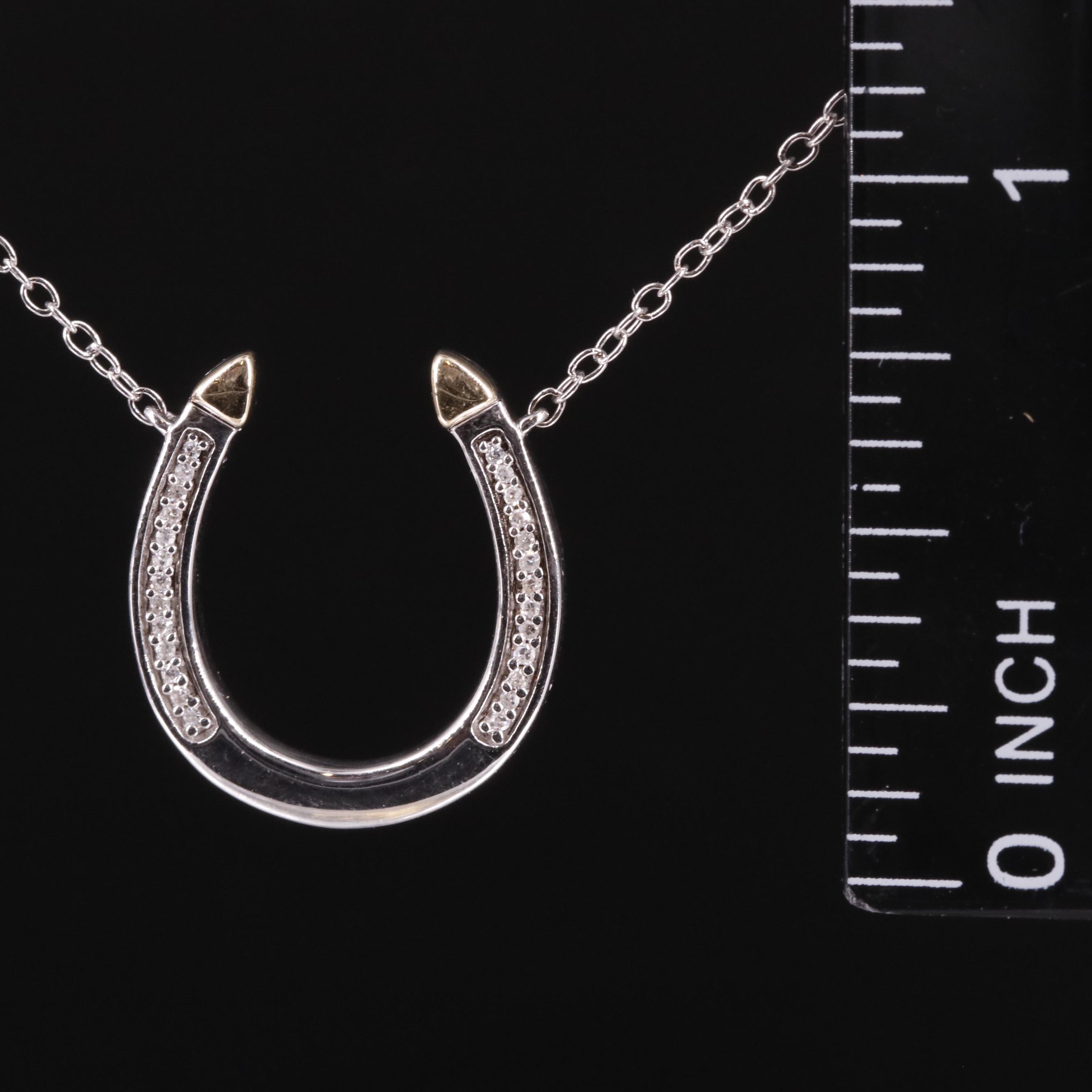 Sterling Diamond Horseshoe Pendant Necklace with 14K Accent