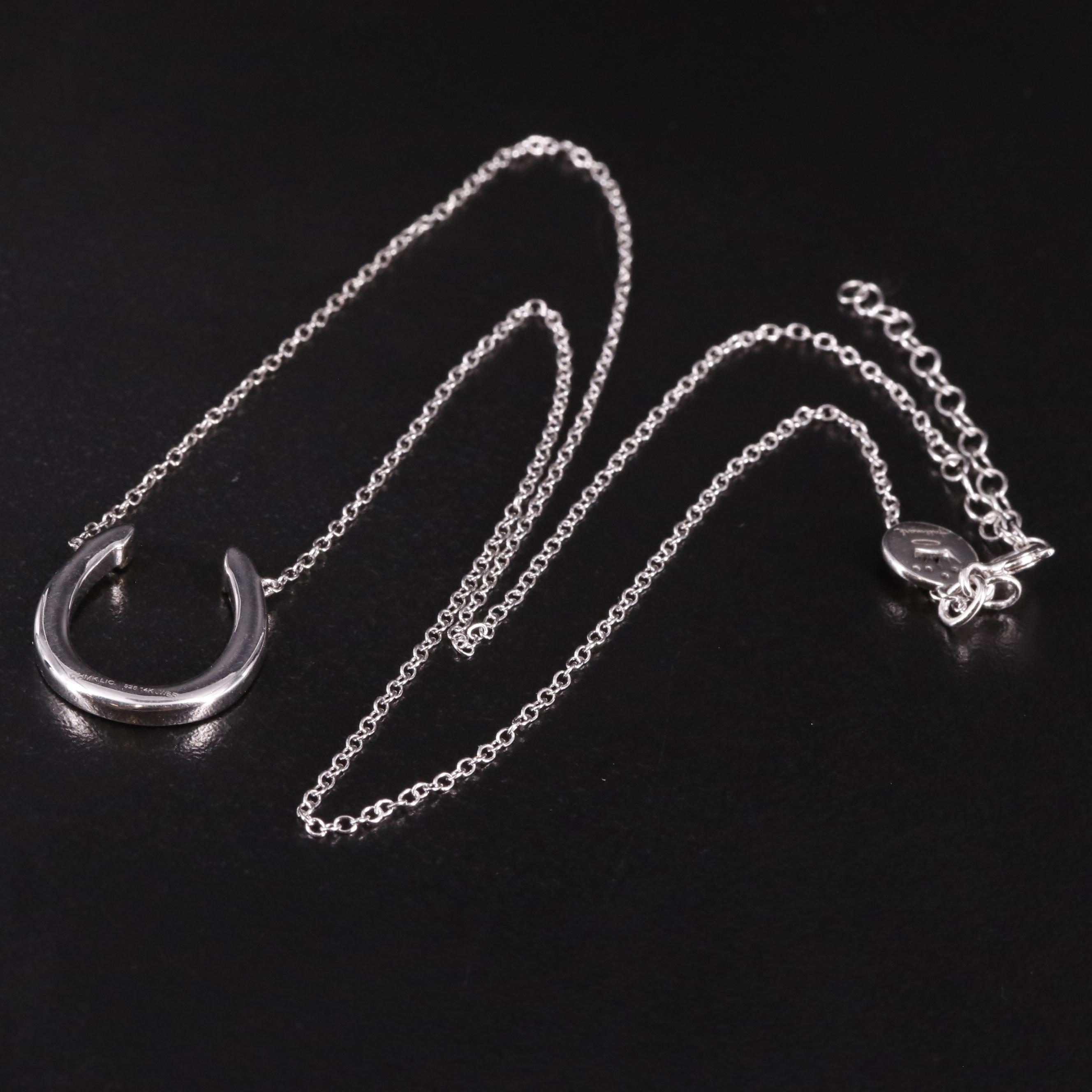 Sterling Diamond Horseshoe Pendant Necklace with 14K Accent