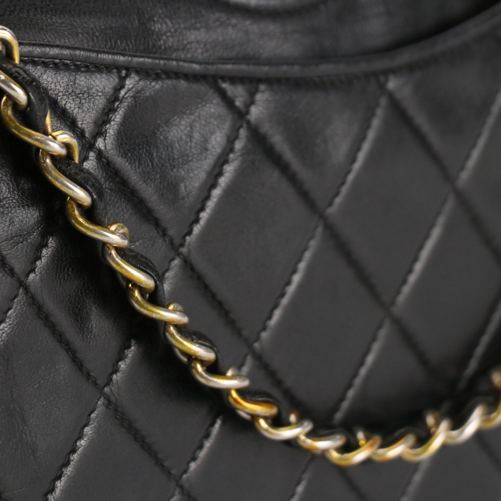 Chanel CC Small Flap Shoulder Bag in Black Quilted Lambskin Leather