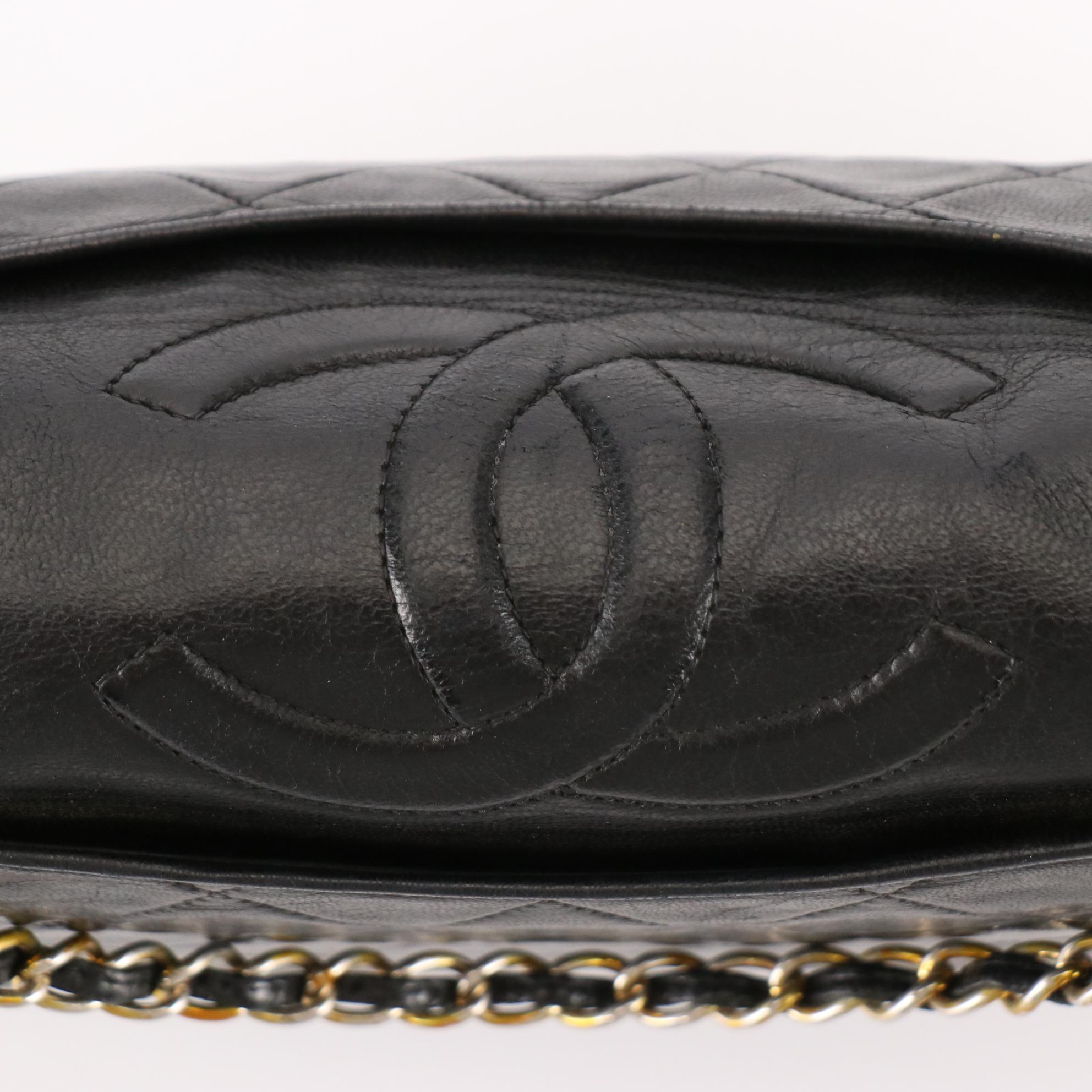 Chanel CC Small Flap Shoulder Bag in Black Quilted Lambskin Leather