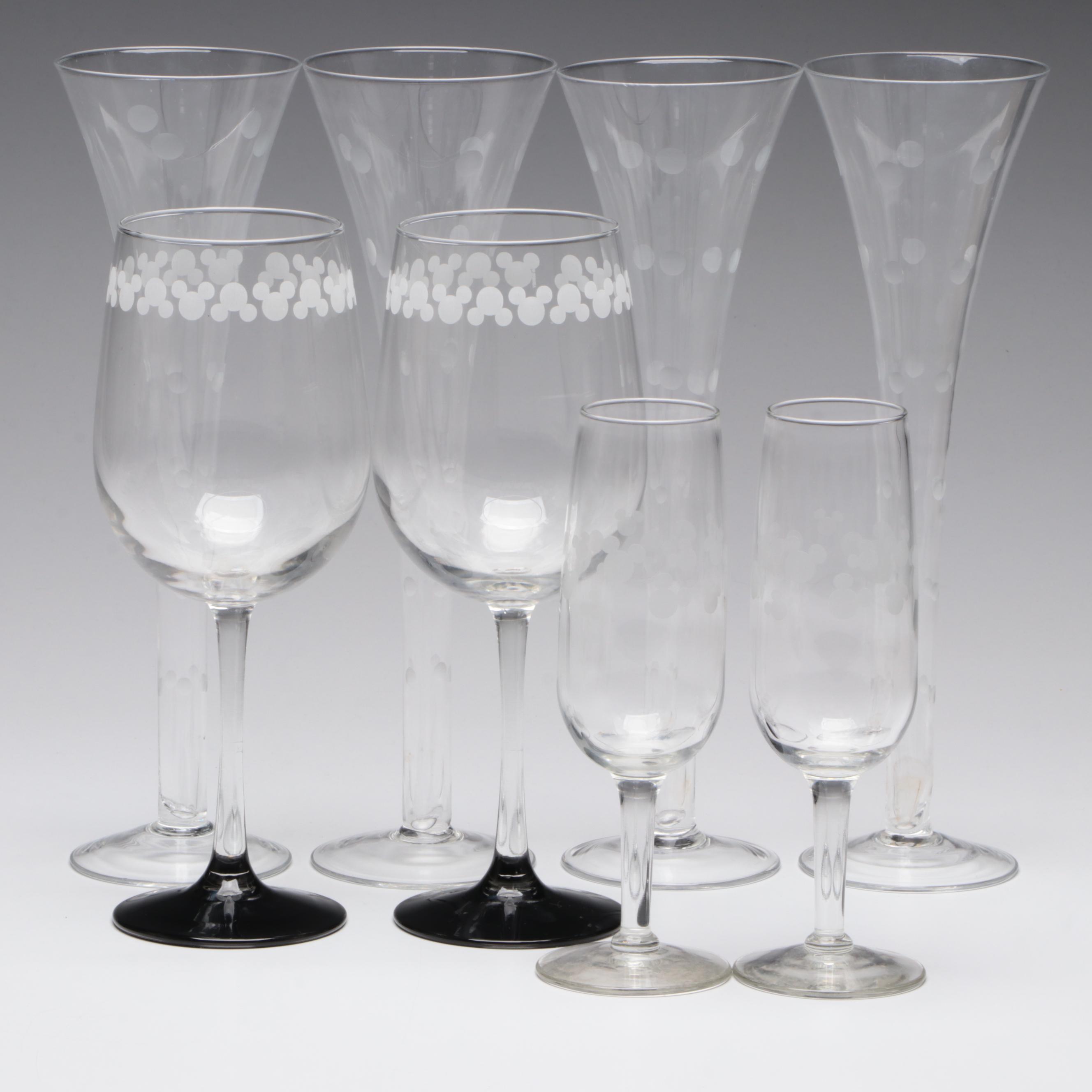 Disney Parks Mickey Mouse Etched Glass Stemware with More Glass Stemware