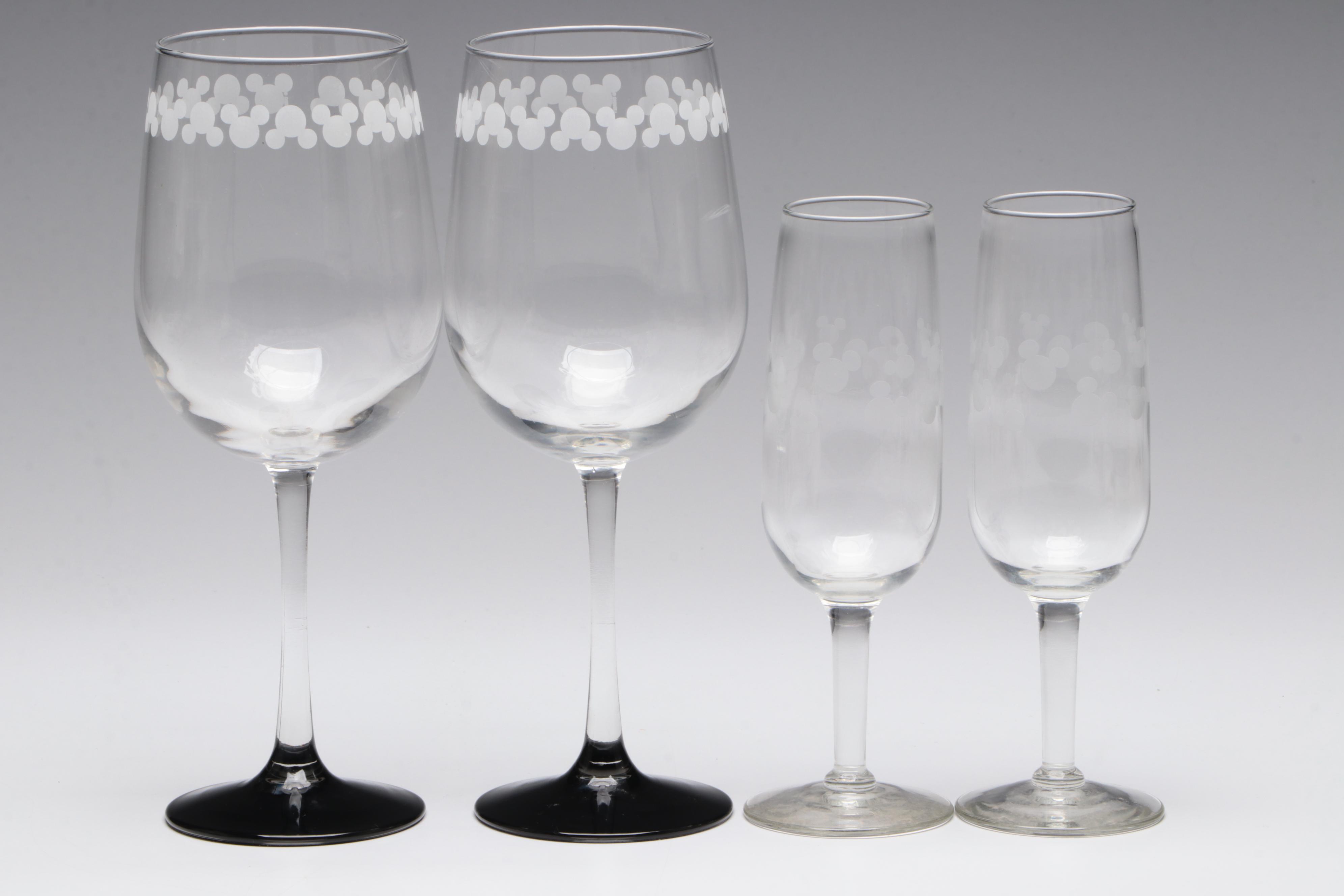 Disney Parks Mickey Mouse Etched Glass Stemware with More Glass Stemware