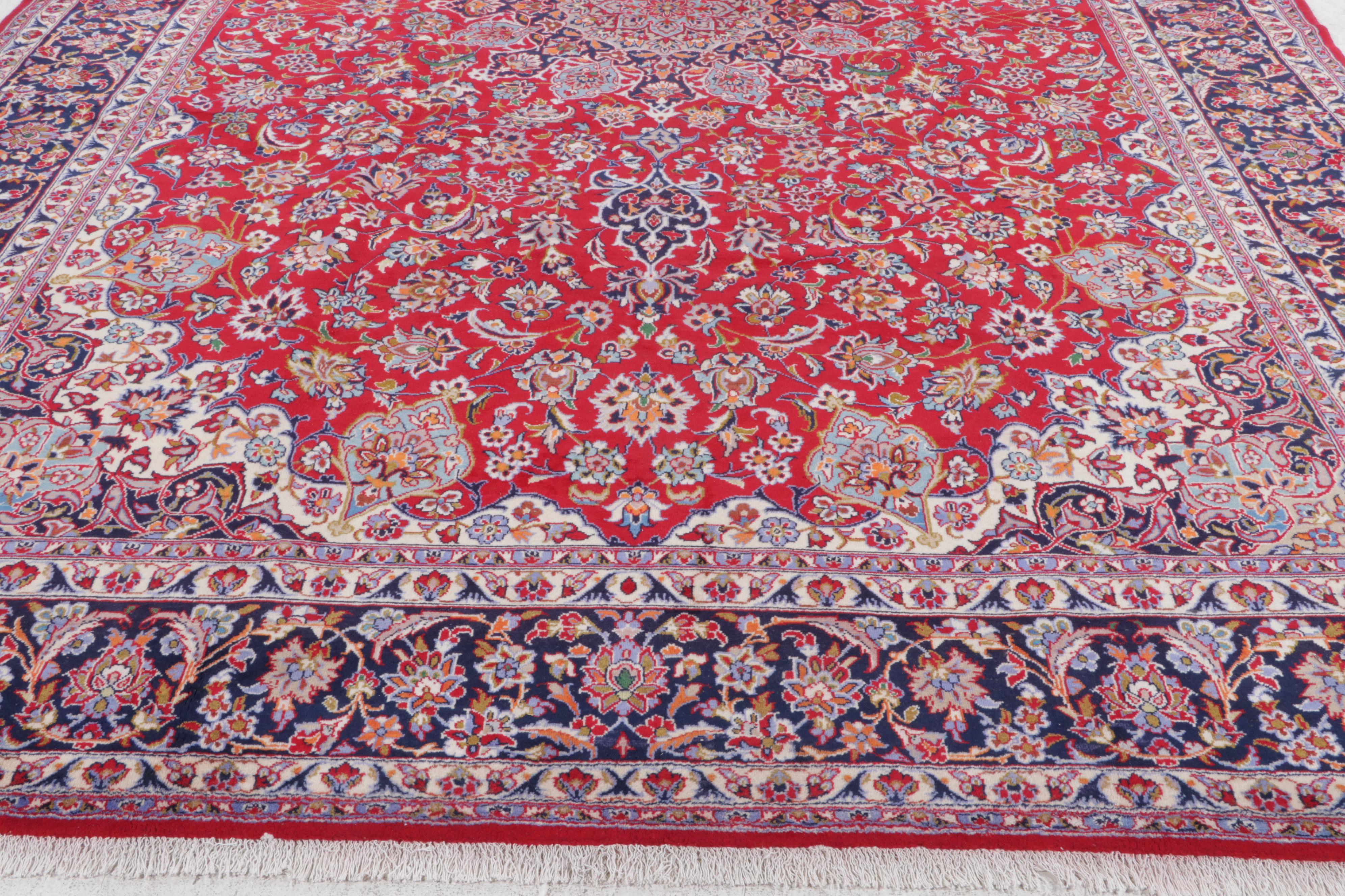 10'9 x 15'5 Hand-Knotted Persian Kashan Room Sized Rug