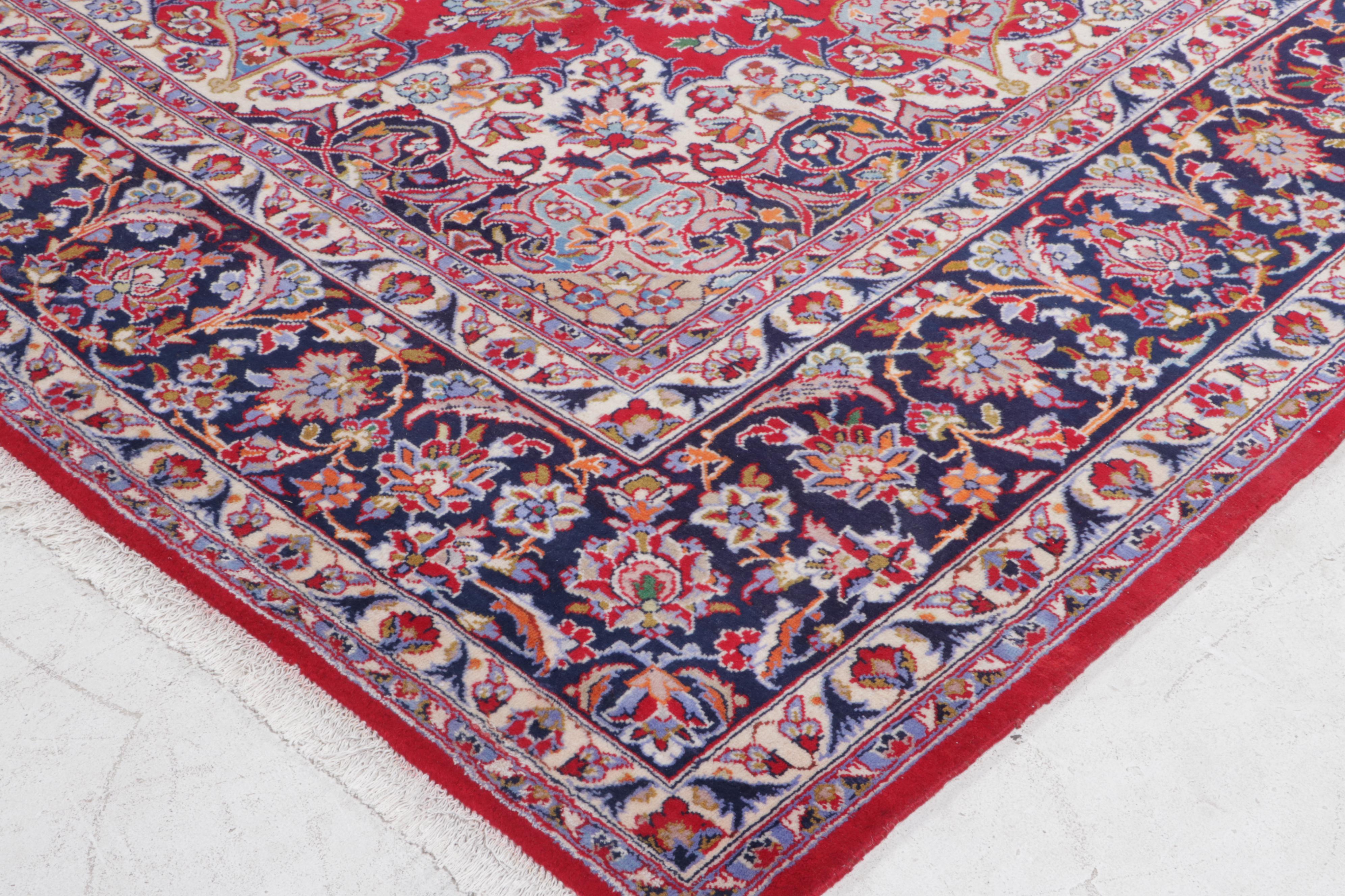 10'9 x 15'5 Hand-Knotted Persian Kashan Room Sized Rug