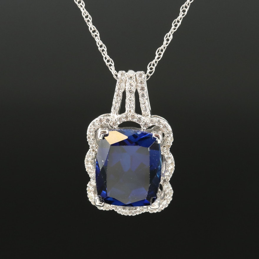 Sterling Blue Sapphire and Sapphire Pendant Necklace