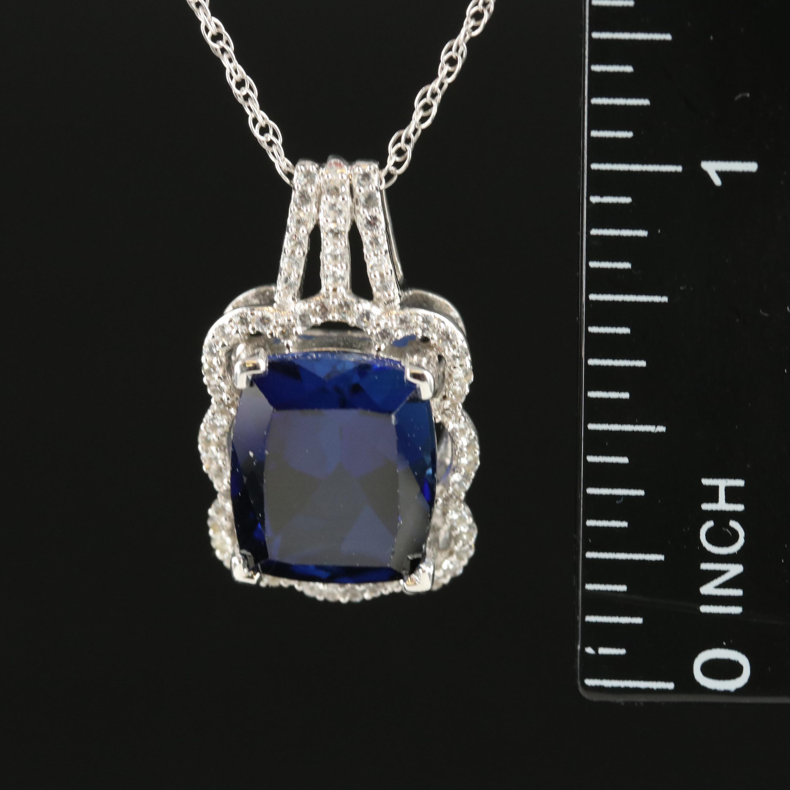 Sterling Blue Sapphire and Sapphire Pendant Necklace