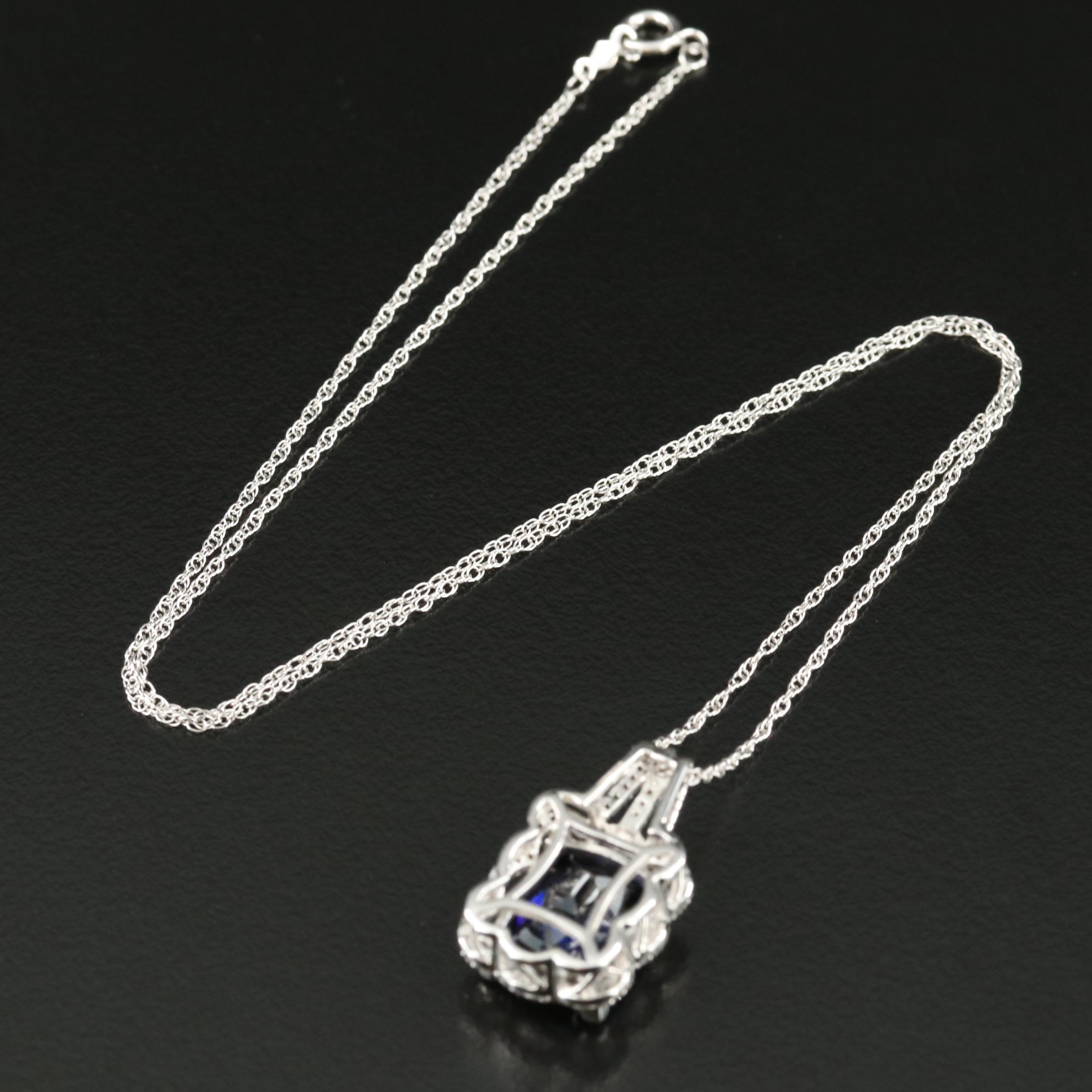 Sterling Blue Sapphire and Sapphire Pendant Necklace