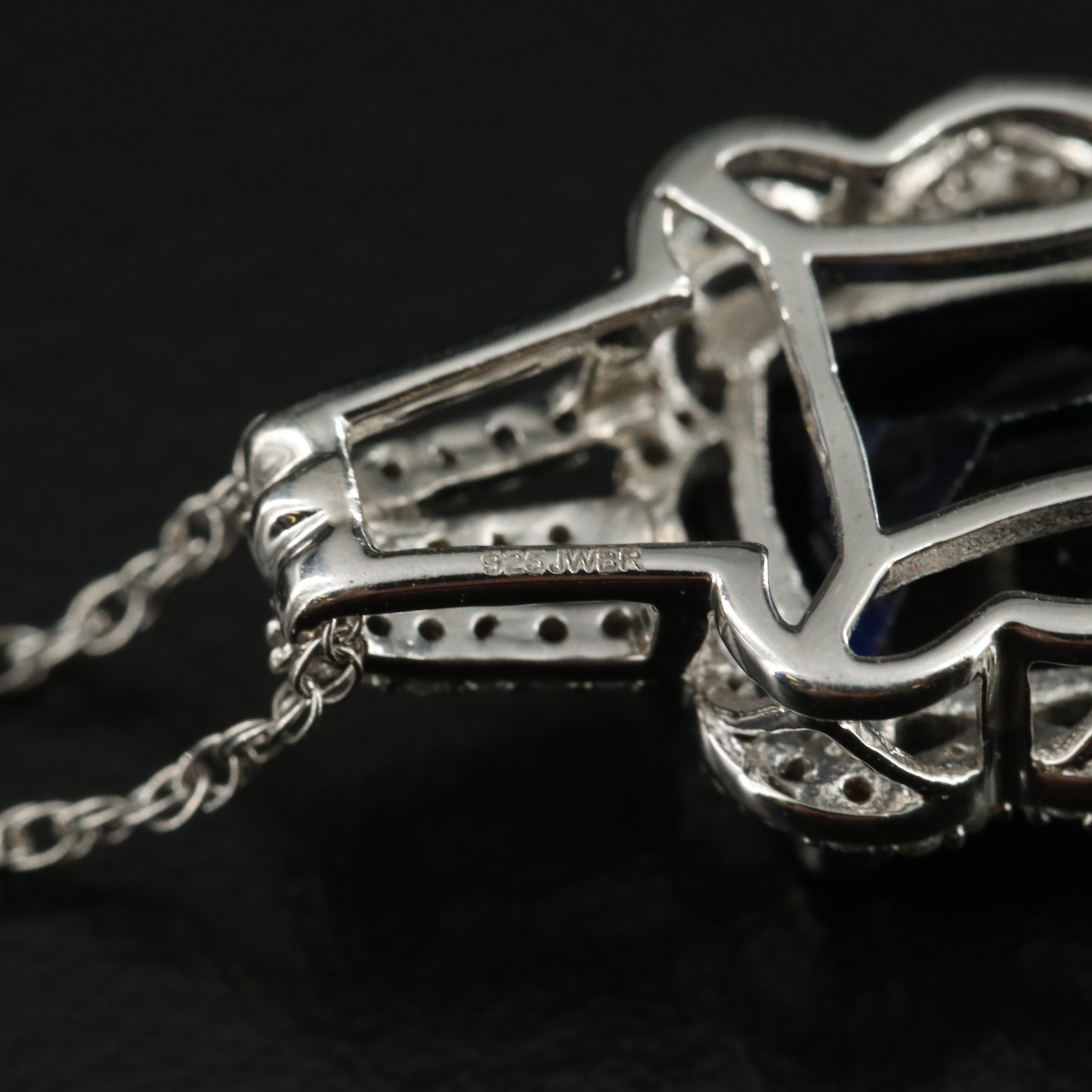 Sterling Blue Sapphire and Sapphire Pendant Necklace