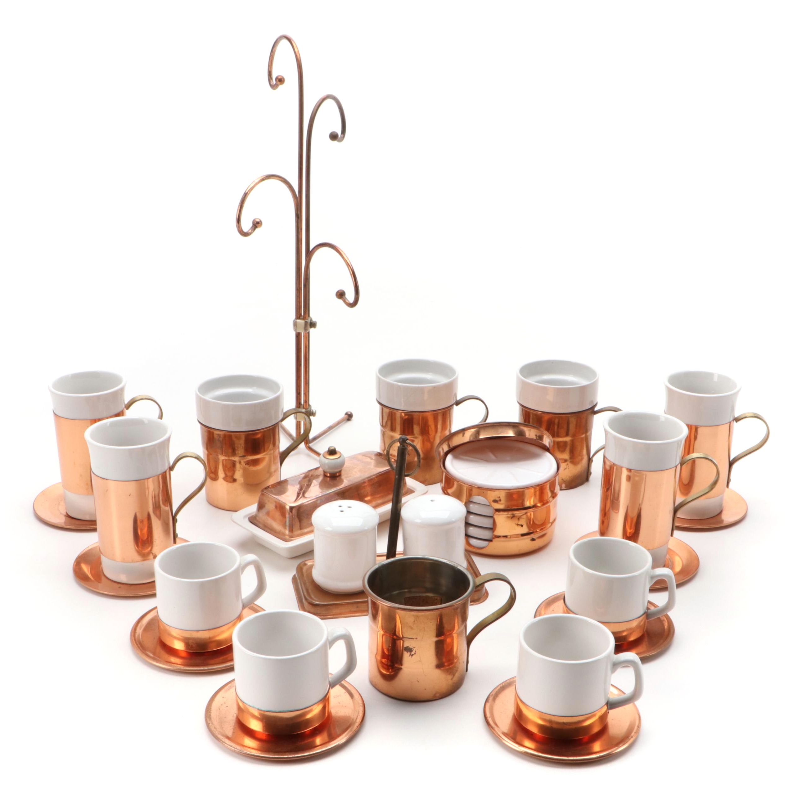 Copper and Ceramic Mugs with Mug Tree and More
