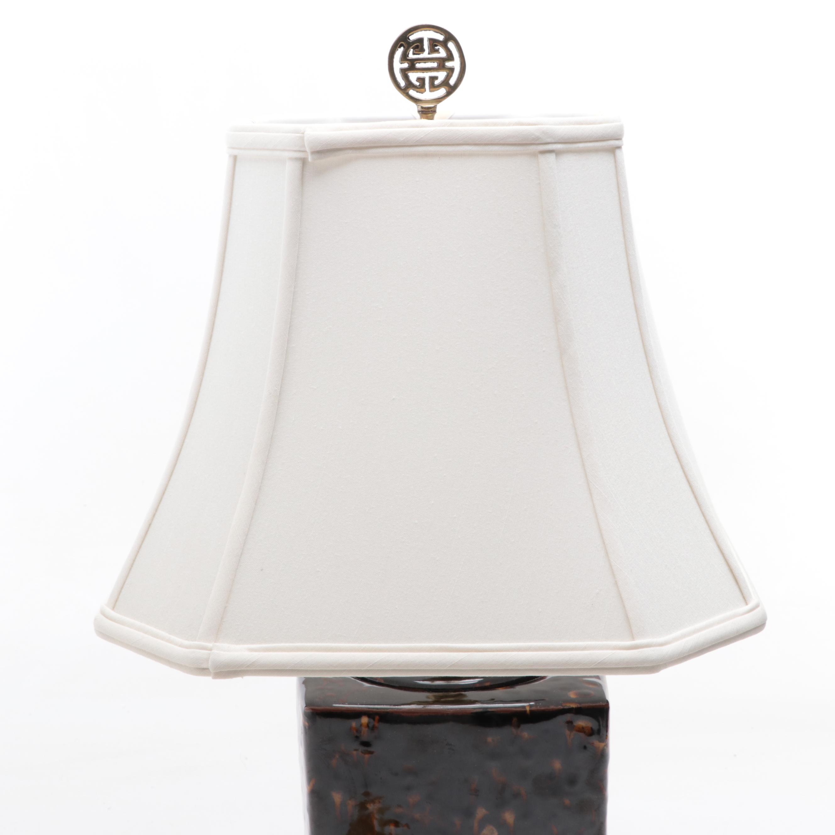 Enameled Distressed Earthenware Tea Canister Shape Table Lamp