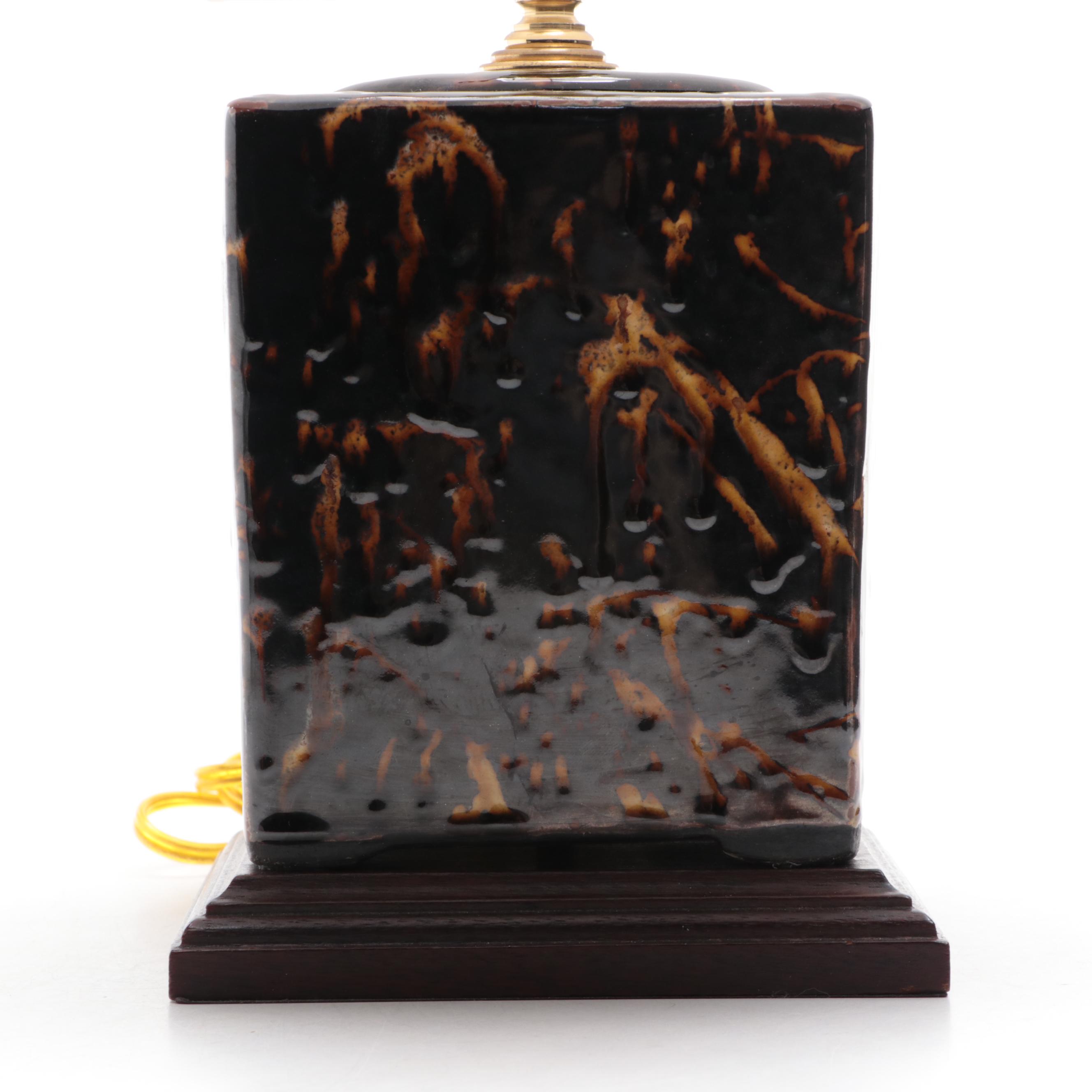 Enameled Distressed Earthenware Tea Canister Shape Table Lamp